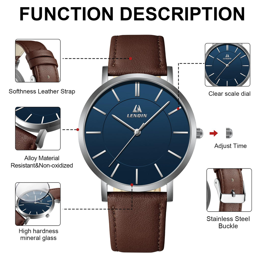LN LENQIN Mens Watches Waterproof Stainless Steel Watch for Men Analog Quartz Fashion Business Designer Wristwatch