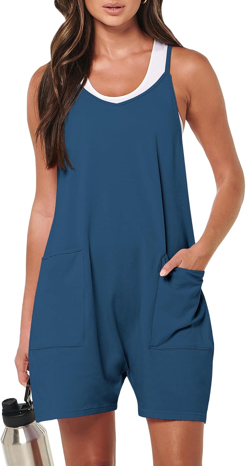 ANRABESS Womens Rompers Summer Casual Loose Sleeveless Overalls Spaghetti Strap Shorts Jumpsuit 2026 Beach Vacation Clothes