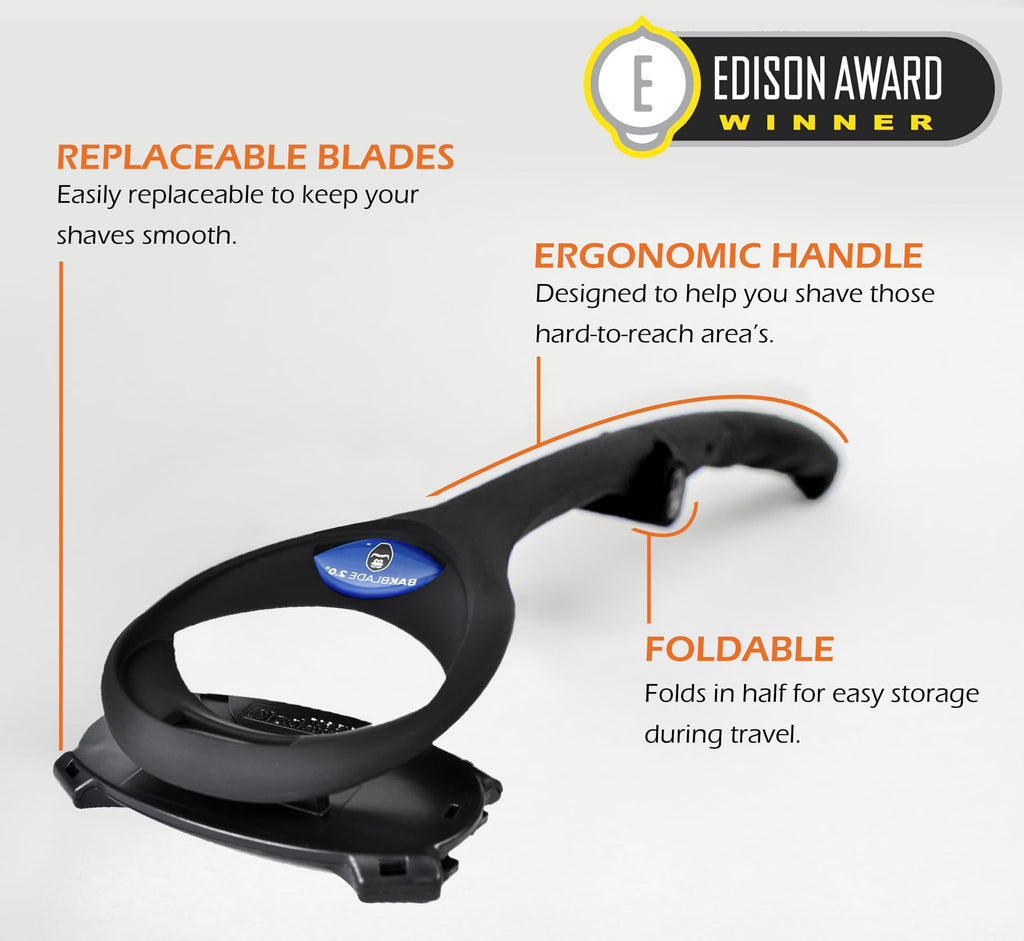 baKblade 2.0 PLUS - Back Shaver for Men (DIY), Ergonomic Handle, Shave Wet or Dry (Extra Blades Included)