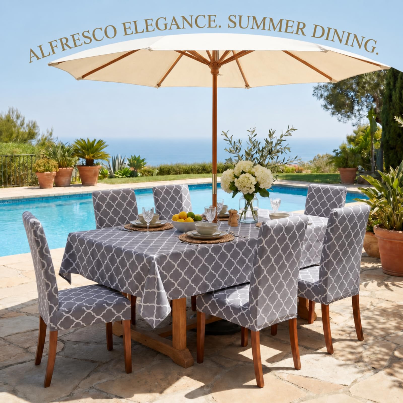 7 Pcs Sunflower Chair Covers and Tablecloth Set 60 x 84 Inch Waterproof Stain Rectangular Table Cover with Stretchable Removable Chair Slipcovers for Dining Room Kitchen Patio Summer Parties