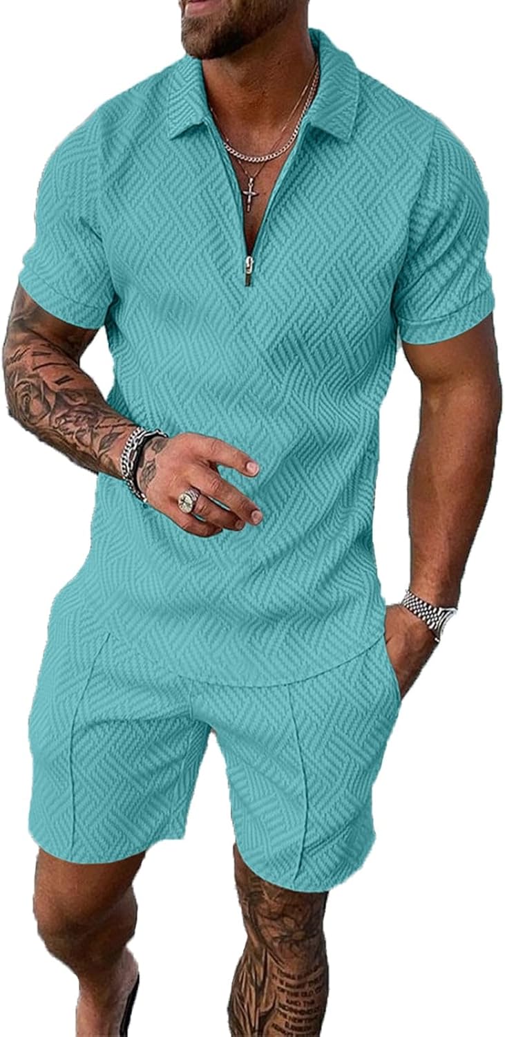 Mens Short Sets 2 Piece Outfits Polo Shirt Fashion Summer Tracksuits Casual Set Short Sleeve and Shorts Set for Men