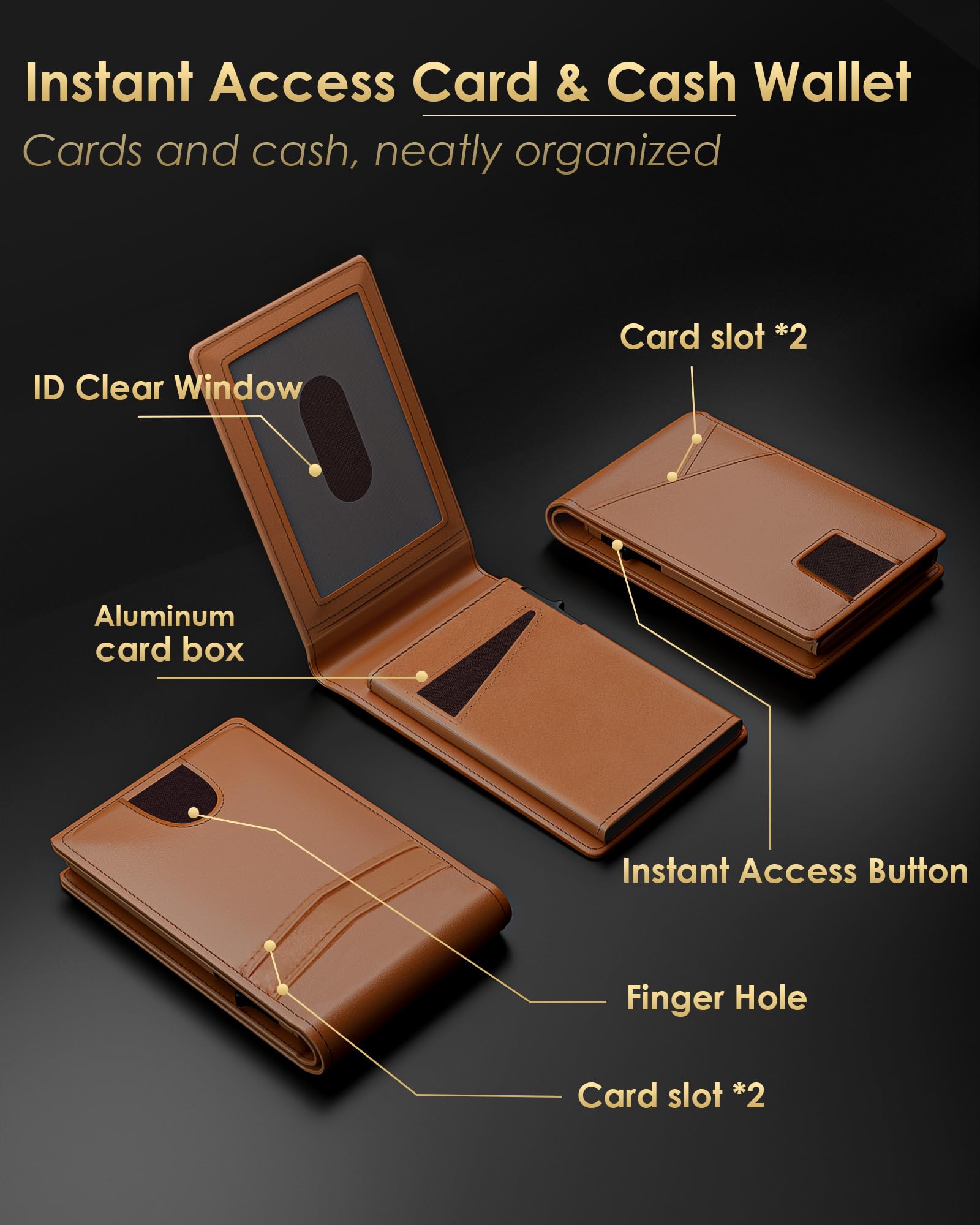 2026 Wallet for Men - RFID Blocking [Functional & Practical] Bifold Slim Minimalist Credit Card Holder Pop Up Wallet Metal Case with Cash Slot, Front Pocket with ID Window, Gift Boxed (Carbon Fiber)