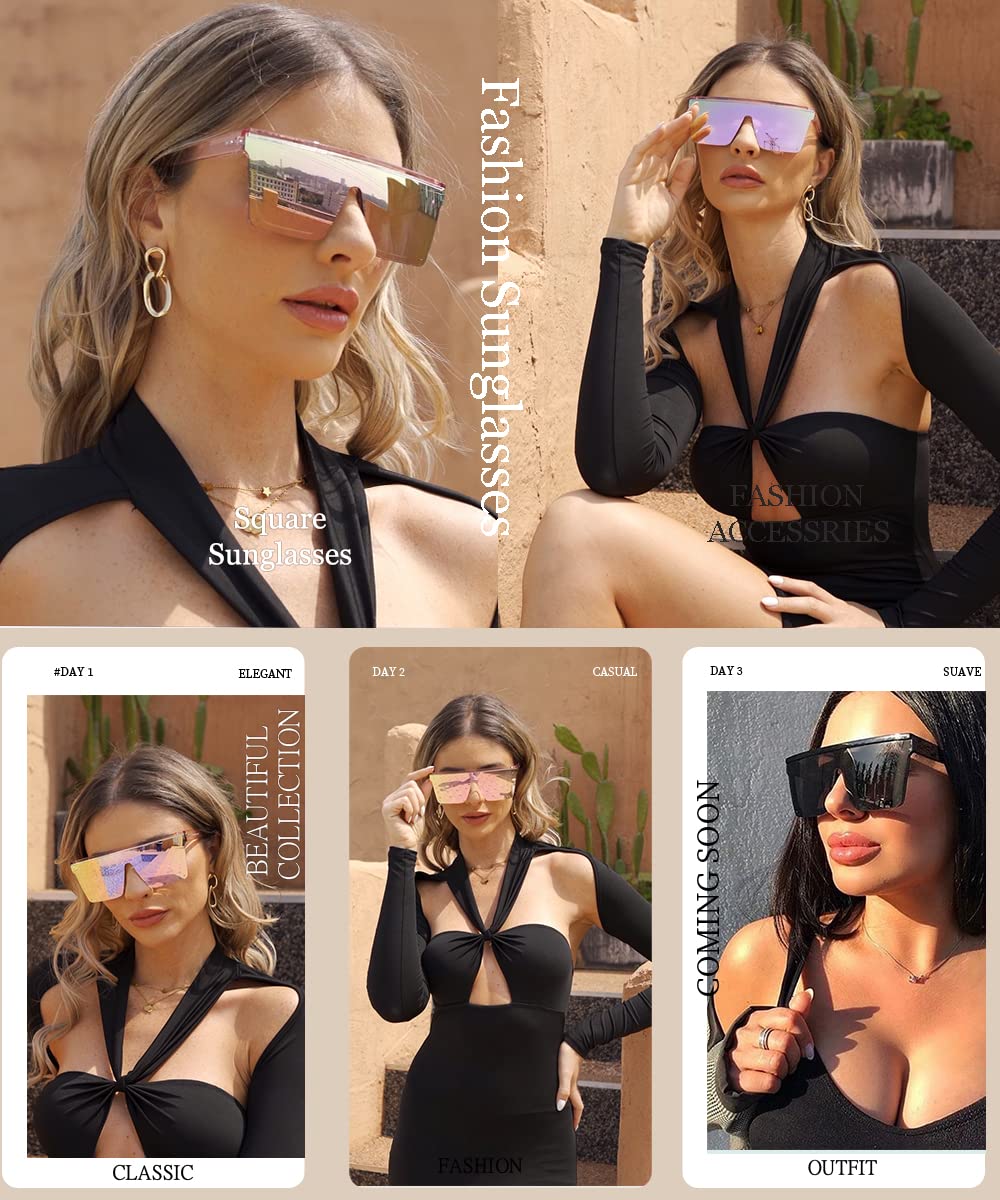 Dollger Square Oversized Sunglasses for Women Men Fashion Flat Top Big Black Frame Shades