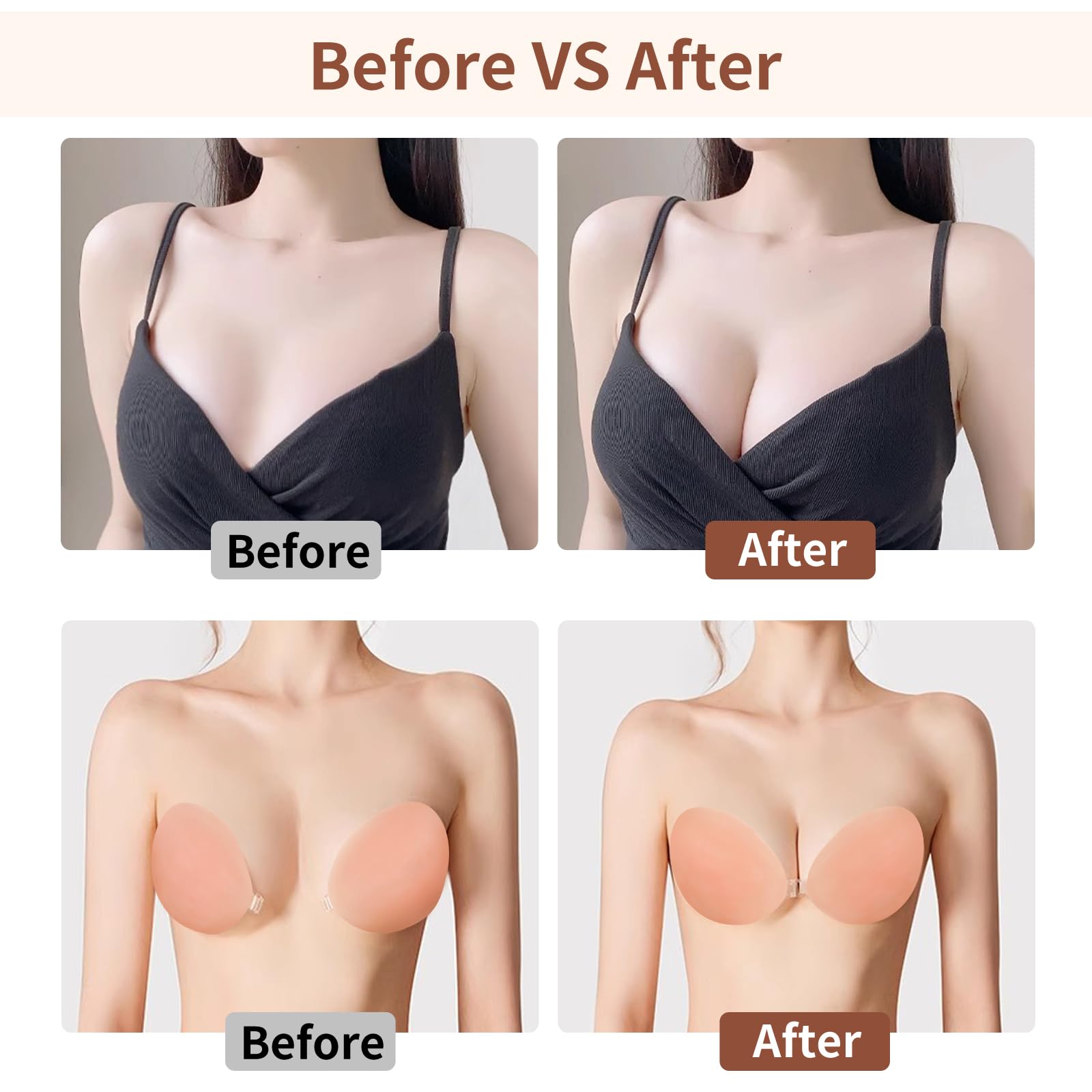 Adhesive Bra for Women Sticky Silicone Invisible Push up Bra,4 Pairs Adhesive Bras & 4 Pairs Nipple Covers
