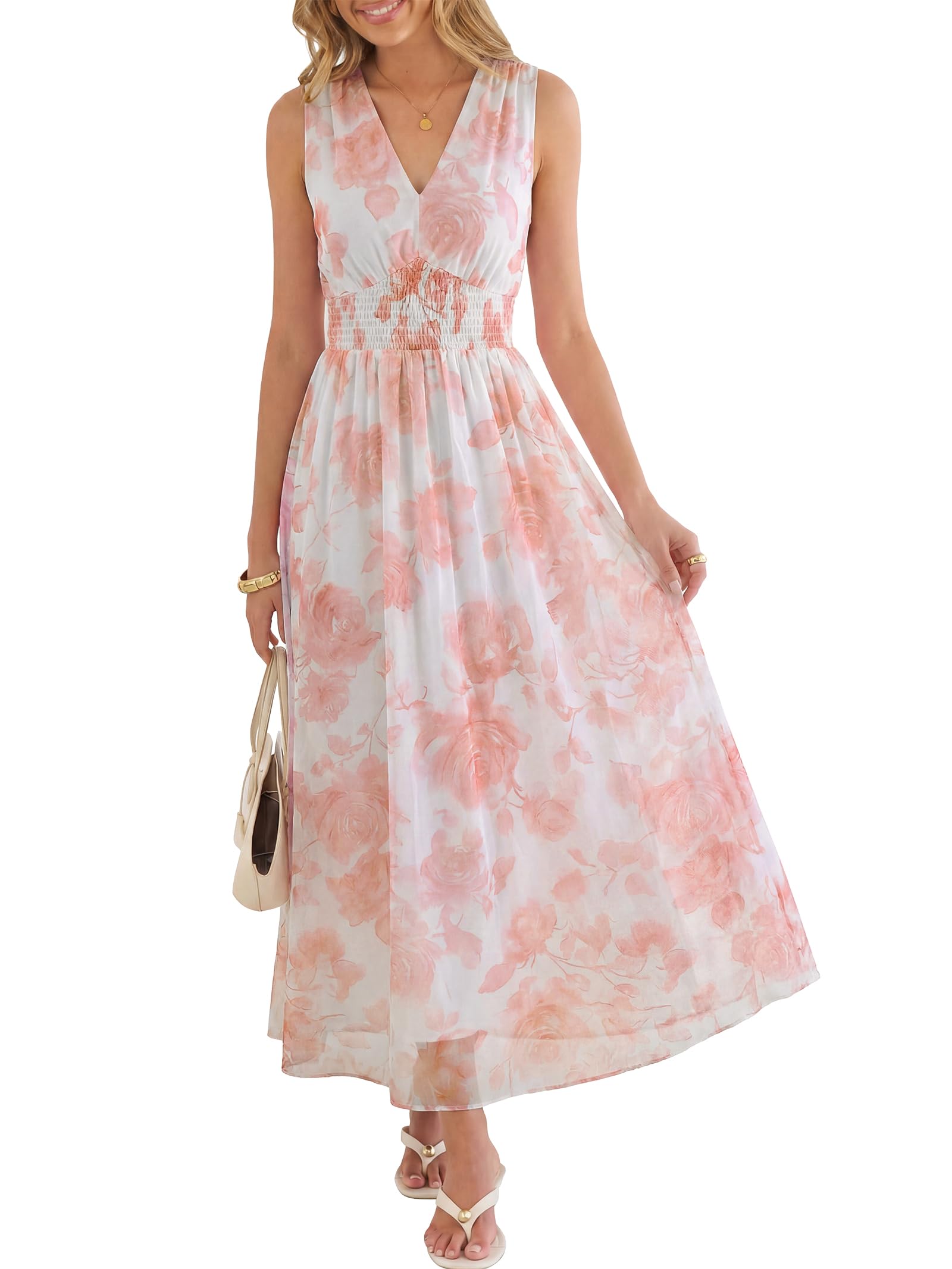 ANRABESS Womens Summer Floral Maxi Dress, A Line Tulle,Elegant for Wedding Guest & Beach Vacation,Flowy Casual Boho Outfits
