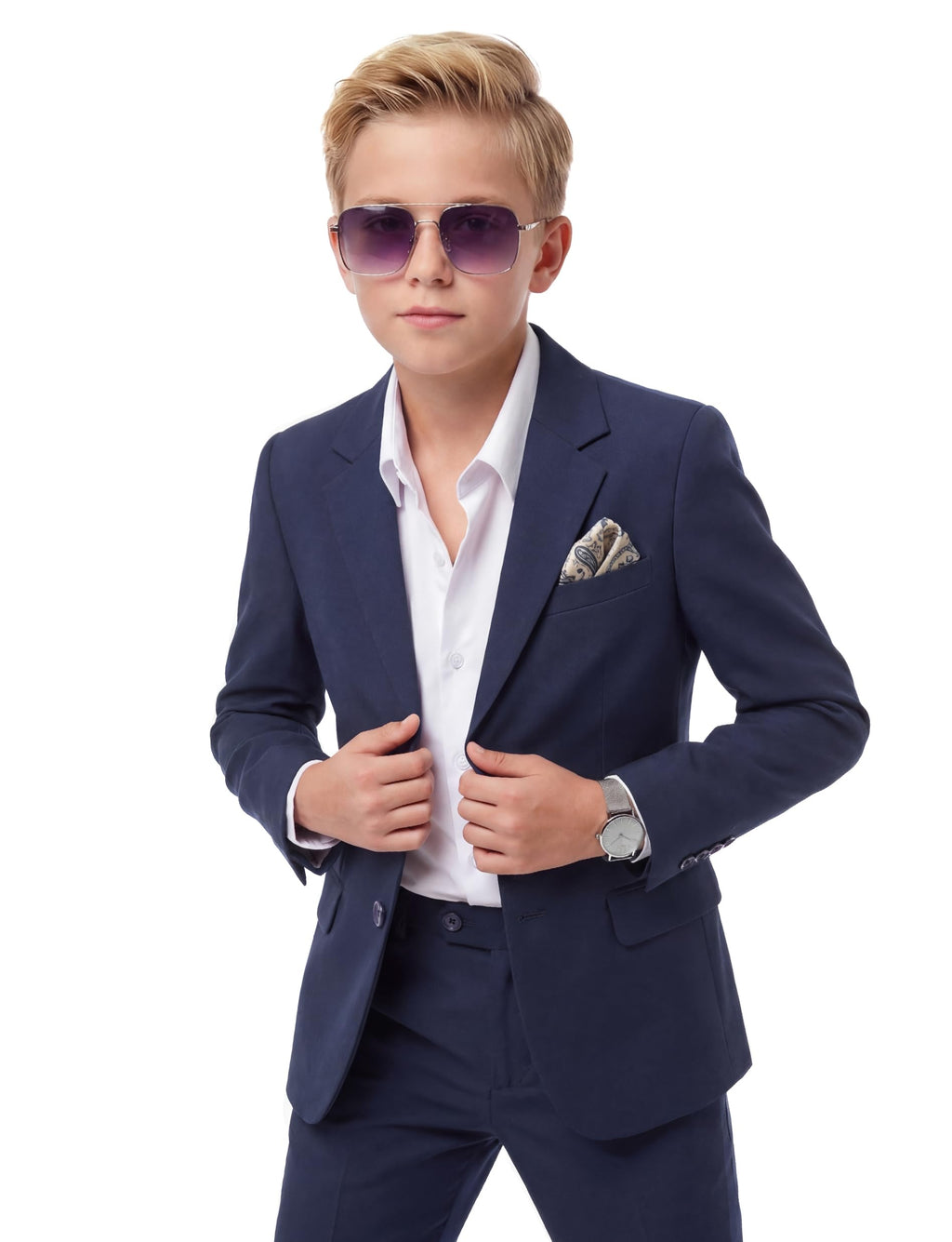 WULFUL Boys' Slim Fit Suit 3 Pieces:Jacket, Pants, Shirt,Summer Suit Set for Teens Boys Wedding Beach