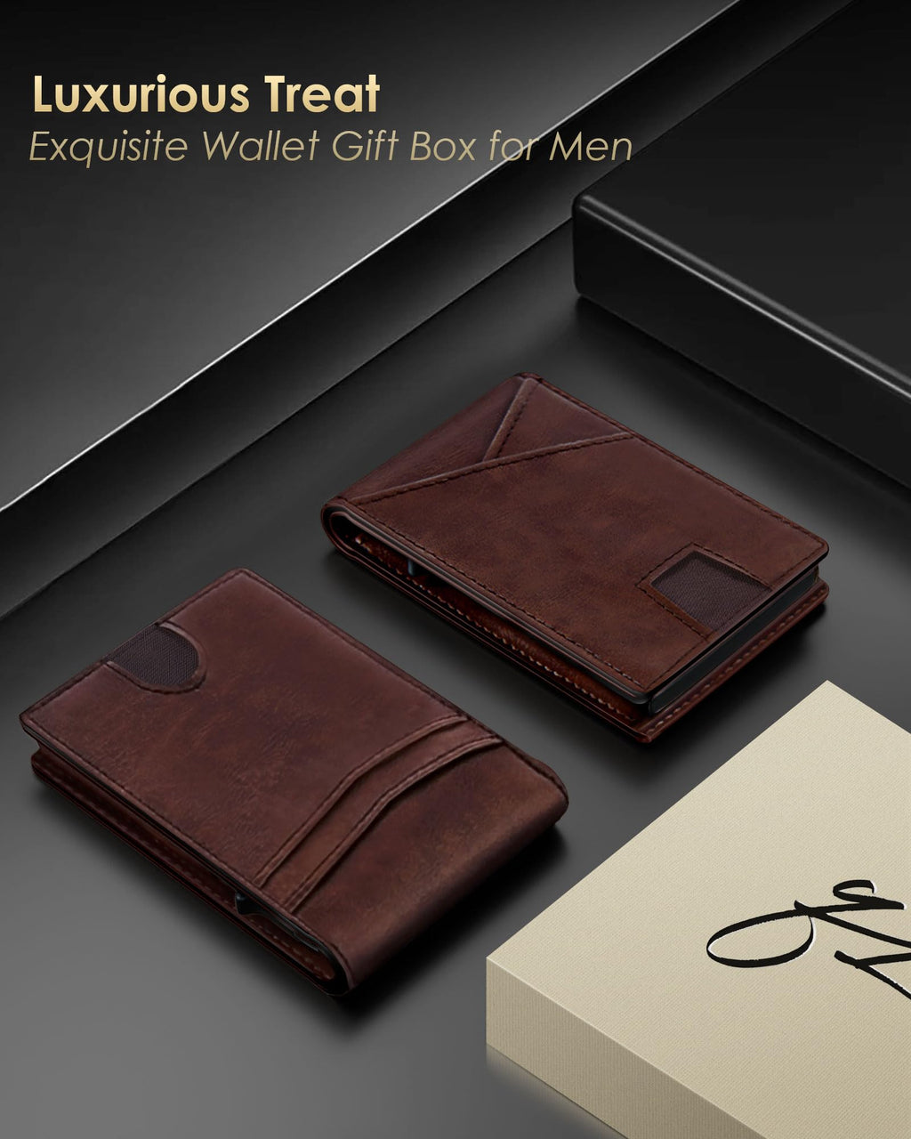 2026 Wallet for Men - RFID Blocking [Functional & Practical] Bifold Slim Minimalist Credit Card Holder Pop Up Wallet Metal Case with Cash Slot, Front Pocket with ID Window, Gift Boxed (Carbon Fiber)