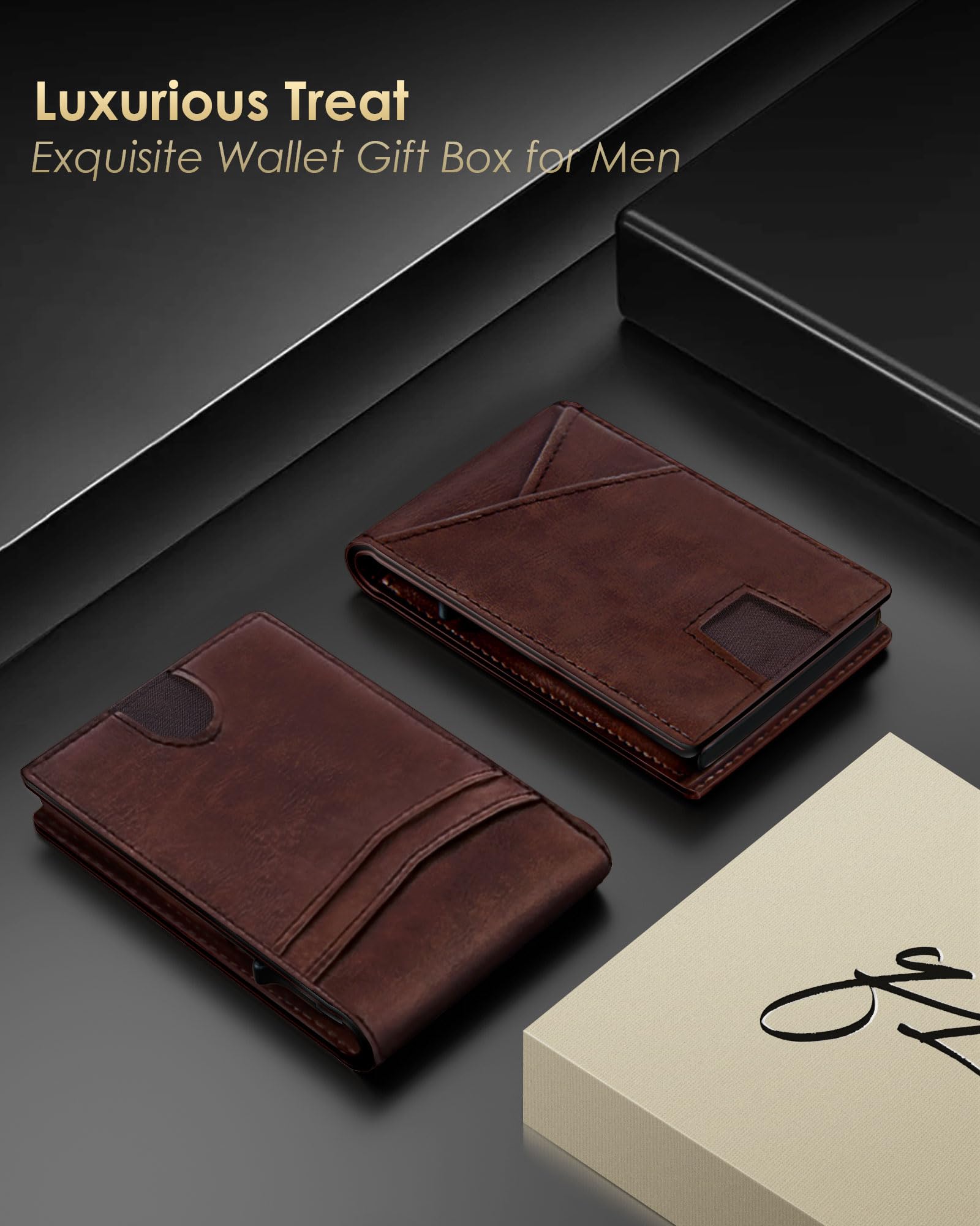 2026 Wallet for Men - RFID Blocking [Functional & Practical] Bifold Slim Minimalist Credit Card Holder Pop Up Wallet Metal Case with Cash Slot, Front Pocket with ID Window, Gift Boxed (Carbon Fiber)