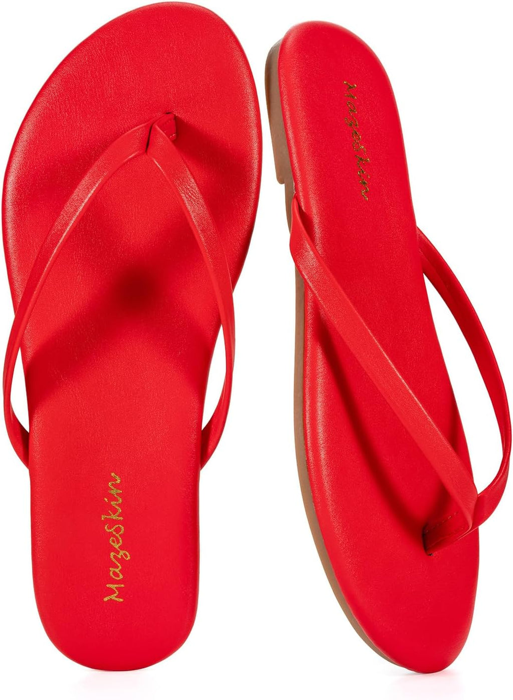 mazeskin Women's Memory Foam Comfortable Flat Thong Sandals Dressy Summer Beach Leather Slide Flip Flops