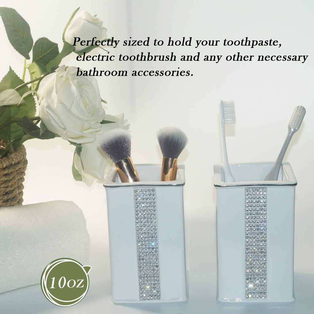 Bathroom Accessories Set 4 Pcs-Ceramic Gift Set Soap Dispenser Pump & Toothbrush Holder & Tumbler Cup & Soap Dish - Bathroom Home Decor Clearance, Countertop Vanity Organize (15 Ounce)