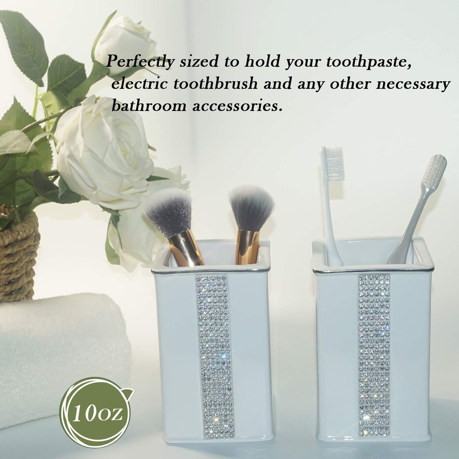 Bathroom Accessories Set 4 Pcs-Ceramic Gift Set Soap Dispenser Pump & Toothbrush Holder & Tumbler Cup & Soap Dish - Bathroom Home Decor Clearance, Countertop Vanity Organize (15 Ounce)