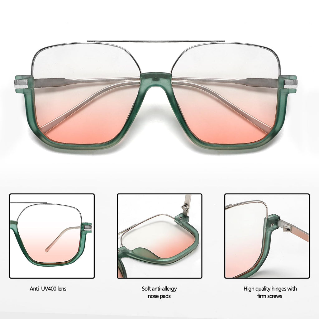 GUVIVI Retro Oversized Aviator Sunglasses for Women Men Square Double Bridge Pilot Sun Glasses 70s Trendy Shades
