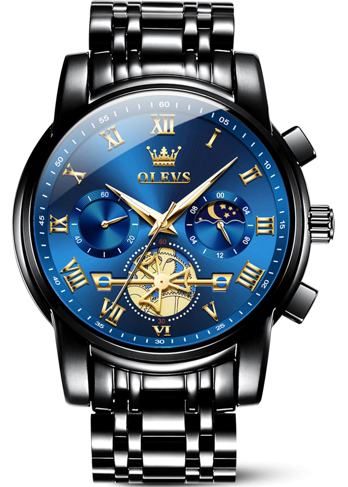 OLEVS Watches Men Waterproof Luxury Big Face Mens Watch Stainless Steel Quartz Analog Dress Watches for Men Luminous Multifunction Man Watch Relojes De Hombre