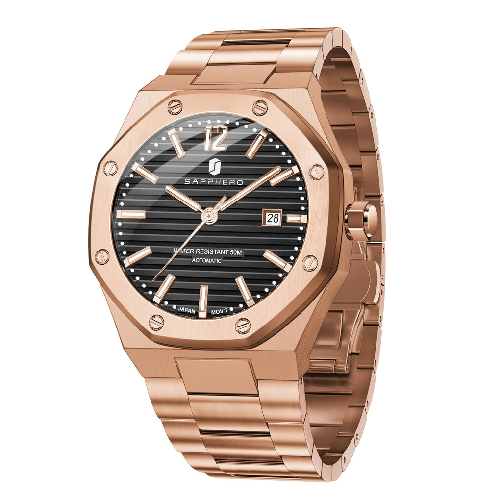 SAPPHERO Chronograph Watches for Men, Original Business Casual Stainless Steel Analog Watch 50M Waterproof Luminous Watches with Date Dial, Mens Gift