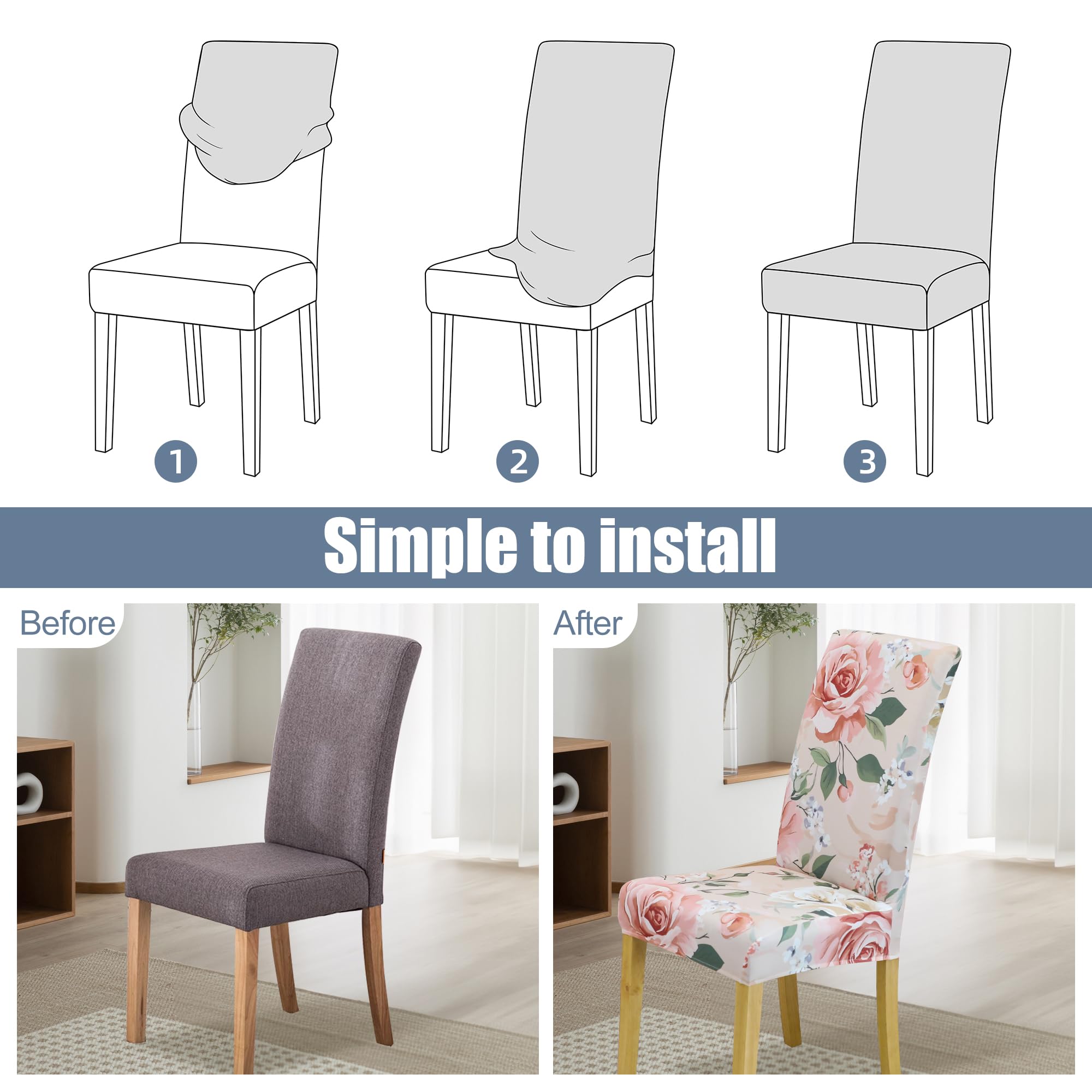 BIETYONE Stretch Dining Chair Covers Set of 6, Soft Removable Washable Kitchen Parsons Chair Slipcovers, High Elastic Seat Protector for Home Hotel Banquet