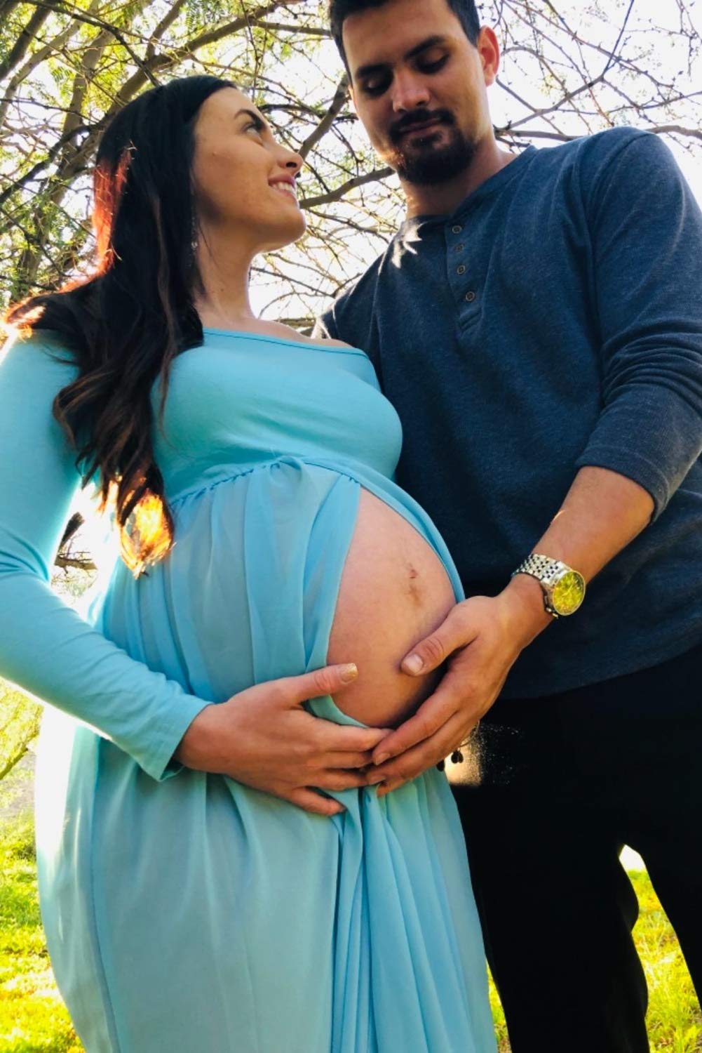 ZIUMUDY Maternity Maxi Chiffon Photography Dress Split Front Gown for Photoshoot