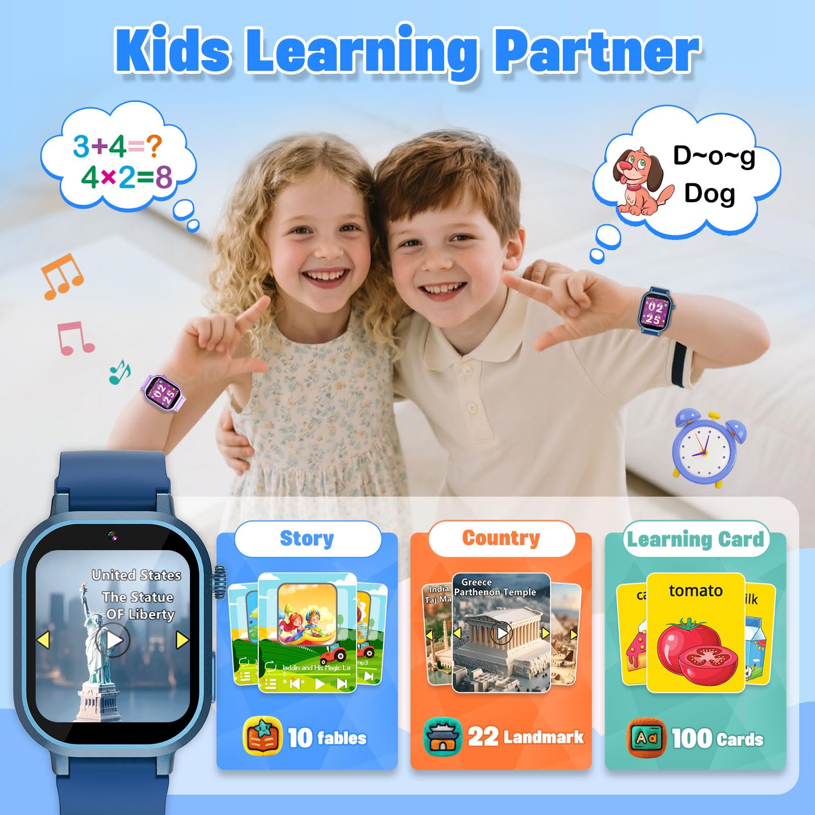 Wiszodet Kids Waterproof Smart Watch Boys Gift Age 3-12 with 39 Game HD Touch Screen Music Player Video Camera Pedometer Alarm Clock Birthday Gift for 6 7 8 9 Year Olds Blue