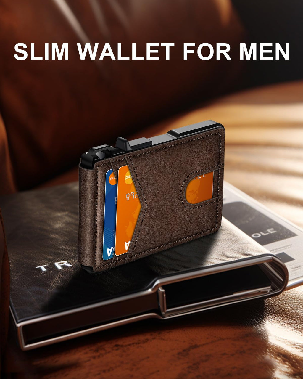 ZALVEX Wallet for Men, Mens Minimalist Wallet 9-13 Cards, Slim Compact Wallet with Money Clip & ID Window, RFID Blocking Smart Pop Up Card Wallet, Metal Aluminum Credit Card Holder Bifold Wallet