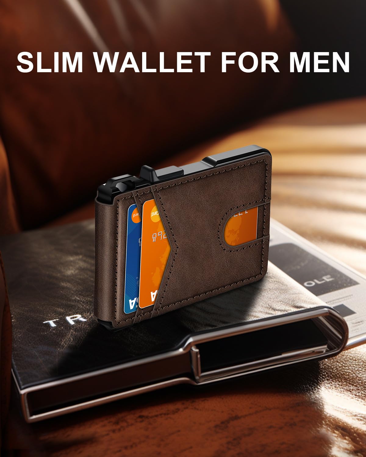 ZALVEX Wallet for Men, Mens Minimalist Wallet 9-13 Cards, Slim Compact Wallet with Money Clip & ID Window, RFID Blocking Smart Pop Up Card Wallet, Metal Aluminum Credit Card Holder Bifold Wallet