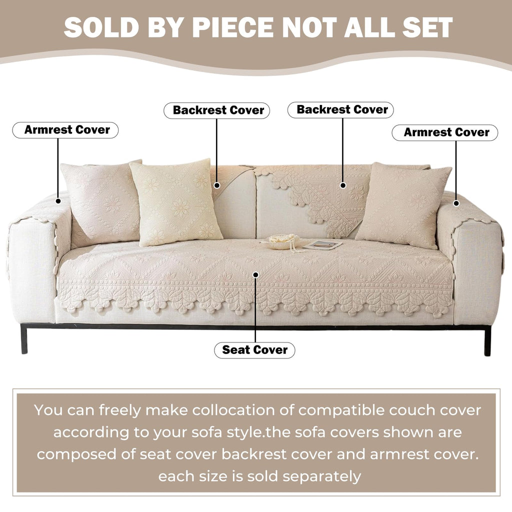Cotton Quilted Dog Couch Cover for Sofa Farmhouse Rustic Embroidery Sectional Couch Cover Soft Anti-Slip Sofa Slipcover Furniture Protector for Kids, Pets (Khaki,36"x36")