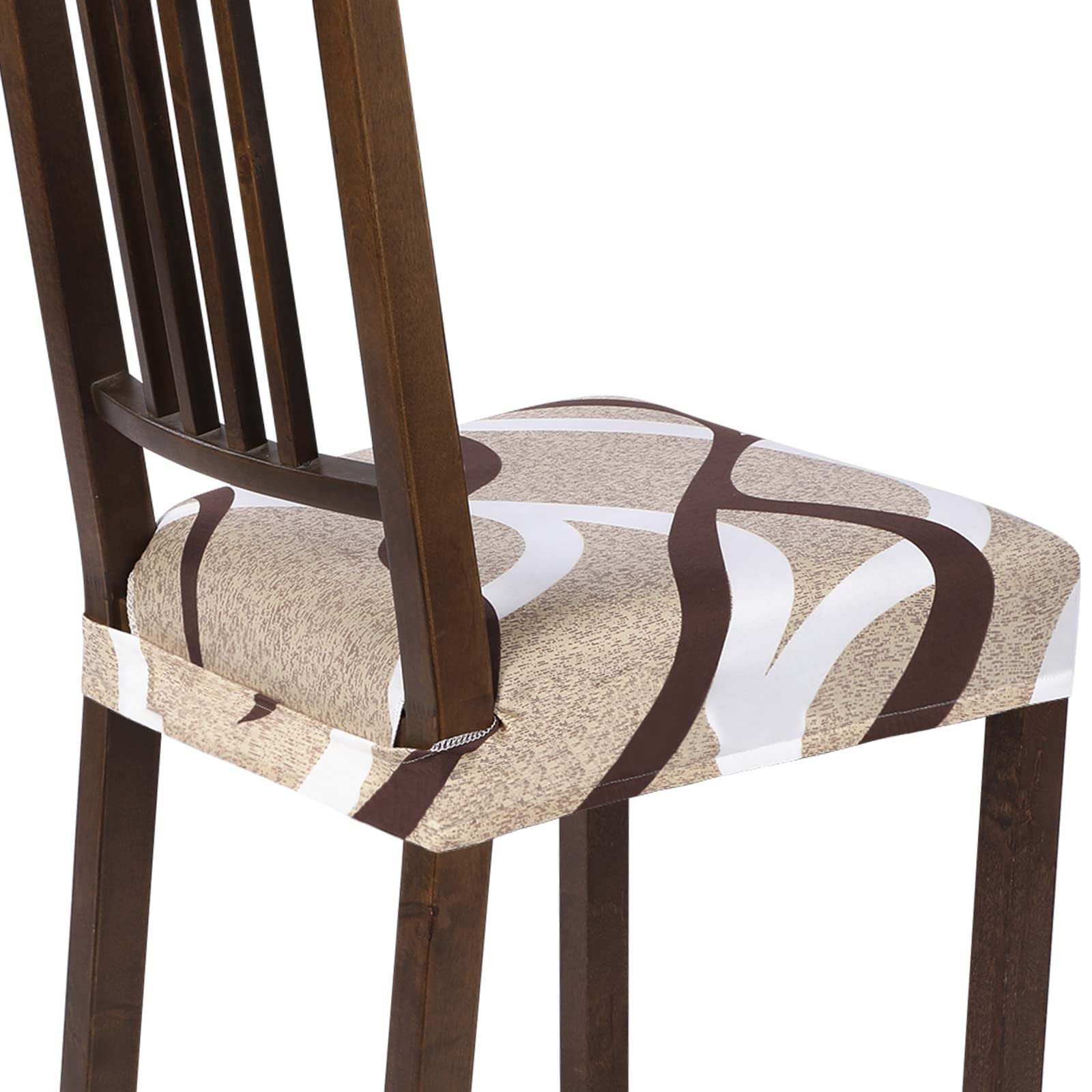 SearchI Stretch Dining Chair Seat Covers Set of 6, Soft Removable Washable Seat Cover for Dining Chairs, Dining Room Chair Cover Protector (Rear-Covered, Brown)