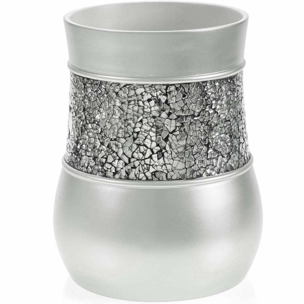 Creative Scents Crackled Glass Silver Bathroom Accessory Set – 4-Piece Vanity Set Includes: Lotion Soap Dispenser, Toothbrush Holder, Tumbler, and Soap Dish