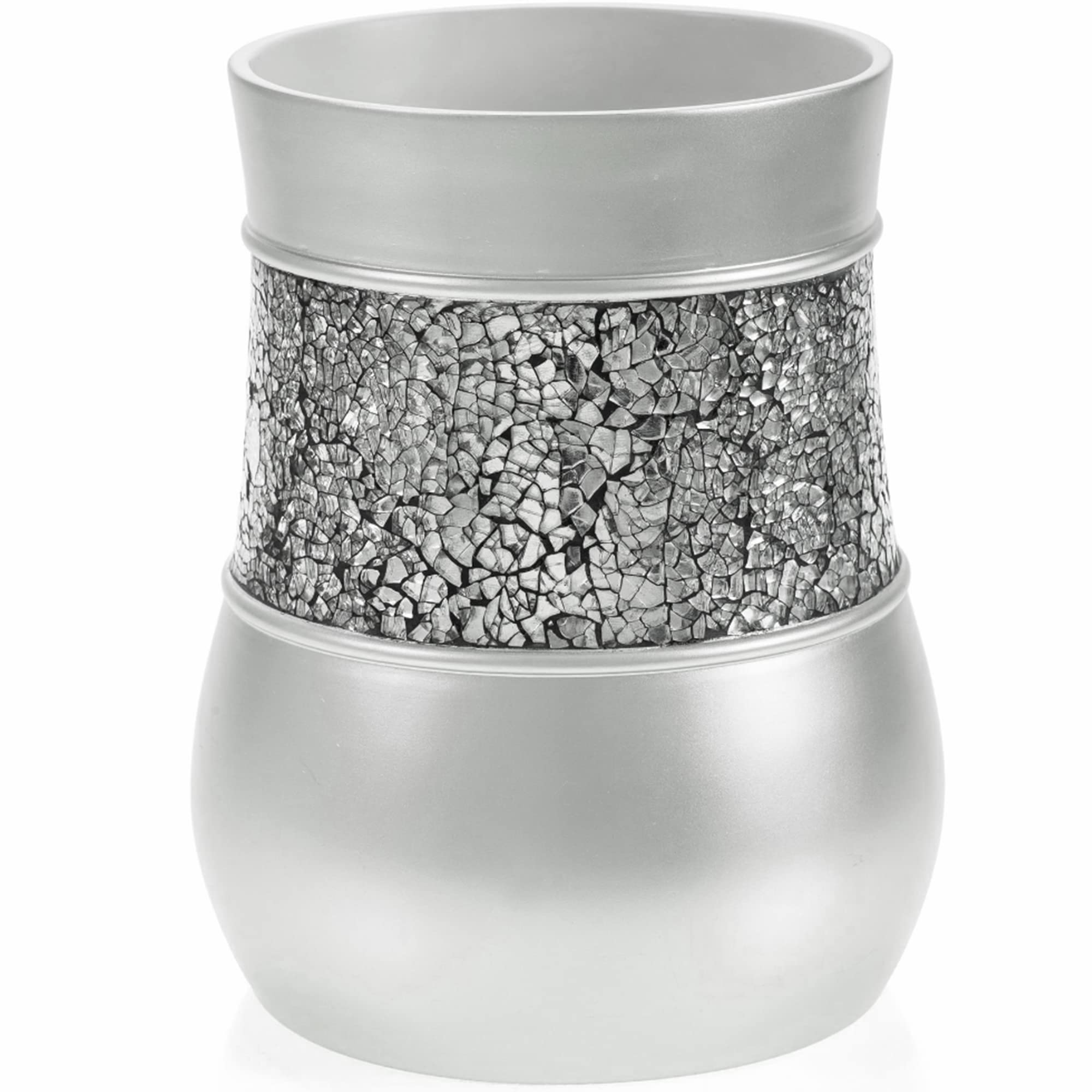Creative Scents Crackled Glass Silver Bathroom Accessory Set – 4-Piece Vanity Set Includes: Lotion Soap Dispenser, Toothbrush Holder, Tumbler, and Soap Dish