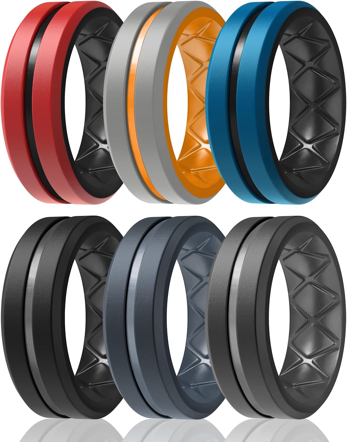 Egnaro Men's Silicone Ring 1/4/6 Multipack, Workout Travel Rubber Wedding Bands For Him, 8mm Width 2mm Thickness