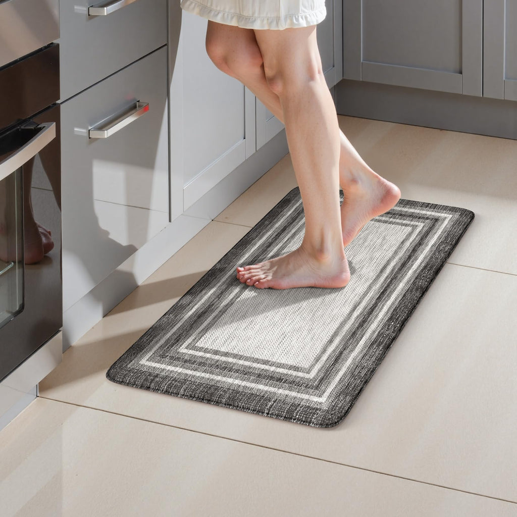 KIMODE Kitchen Mats 2PCS,Cushioned Anti Fatigue Kitchen Rugs and Mats,Non Skid Waterproof Kitchen Mats for Floor,Comfort Foam Standing Mat for Home Decor, Office,Sink,Laundry Room,Desk,Black and White