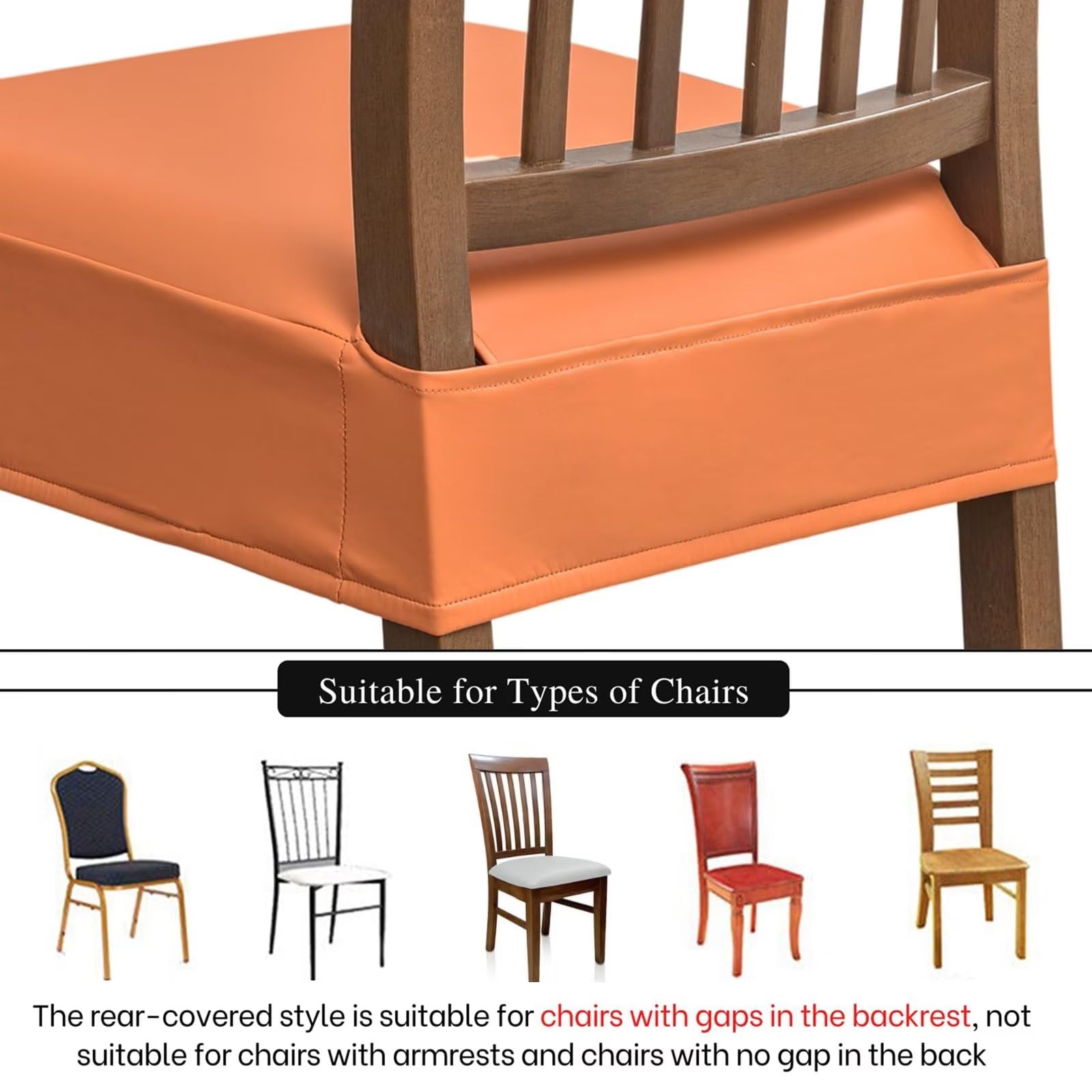 NILUOH Waterproof Seat Covers for Dining Room Chairs Set of 6, Pu Leather Chair Seat Slipcovers Dining Chair Cover Removable Washable Chair Protctor Cover, Rear Covers (PU-Coffee)