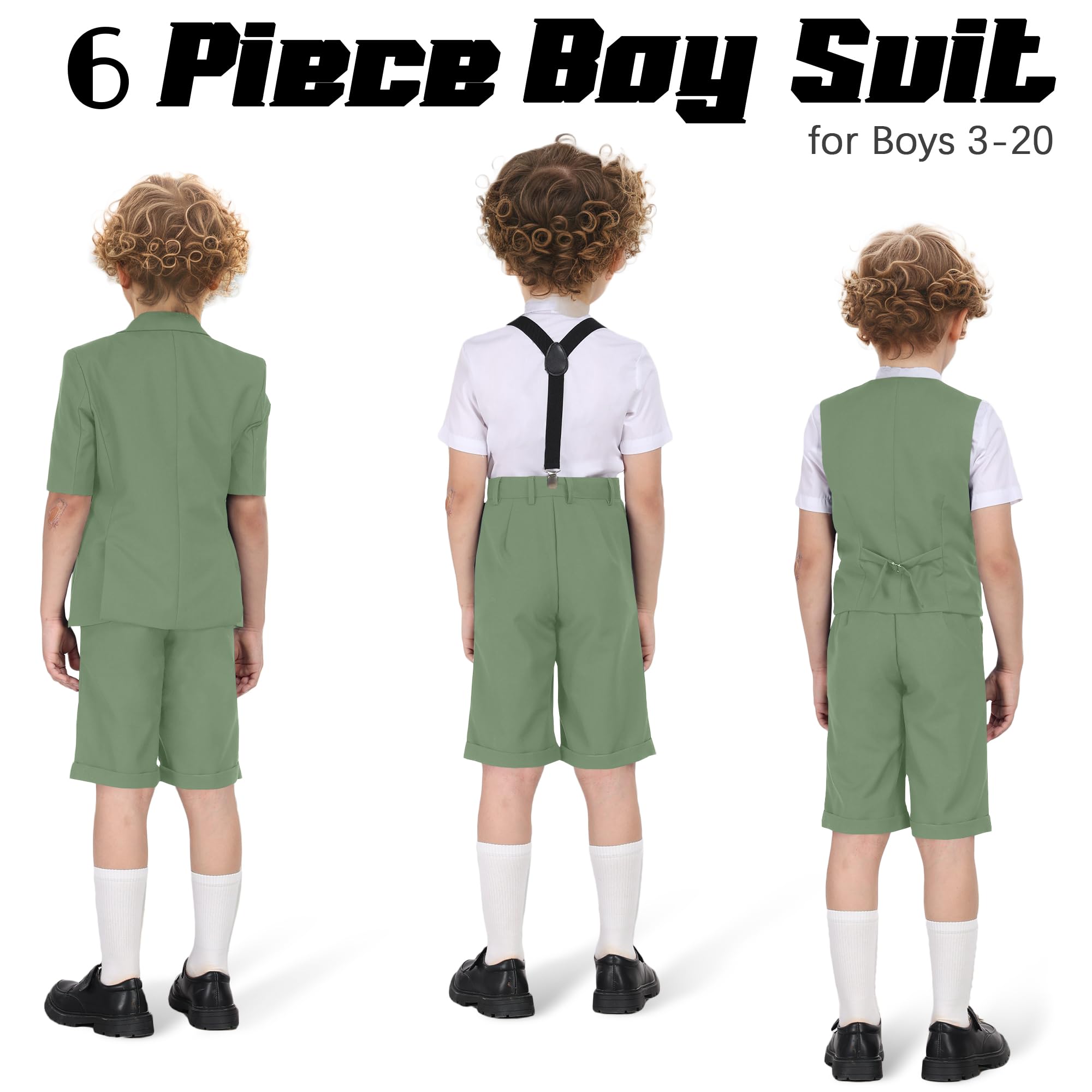 Short Suits for Boys Kid 6 Pieces Summer Tuxedo Formal Suit Beach Wedding Outfit for Teens Jacket Vest Shorts Pants Set