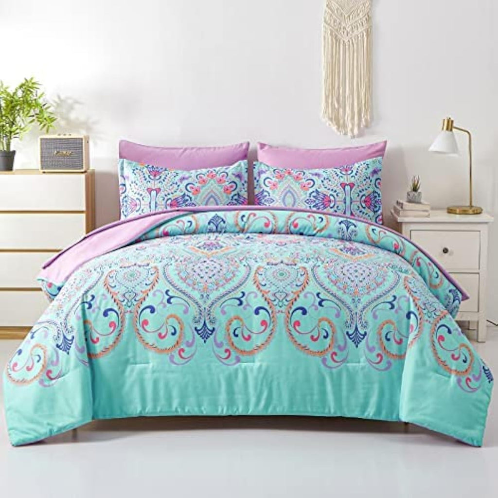 DHSFKBE 7 Piece Bed in a Bag Floral Comforter Set, Botanical Flowers Comforter and Sheet Set, Soft Microfiber Lightweight Bedding Comforter Set for All Season(Dark Floral, King)