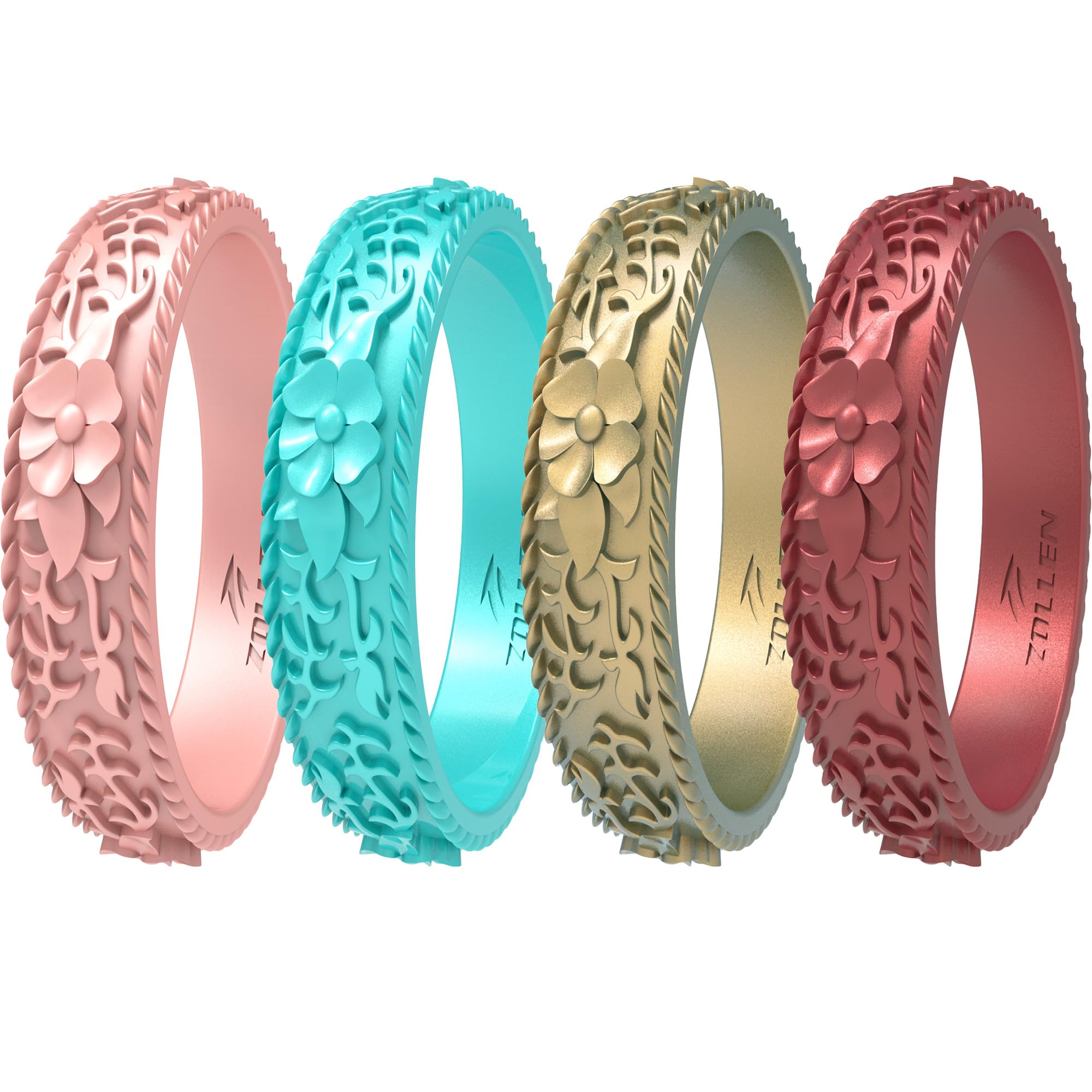 Silicone Wedding Rings for Women 1/4/7 Packs -Stackable Silicone Rubber Wedding Bands - Innovative Flower & Vine Collection