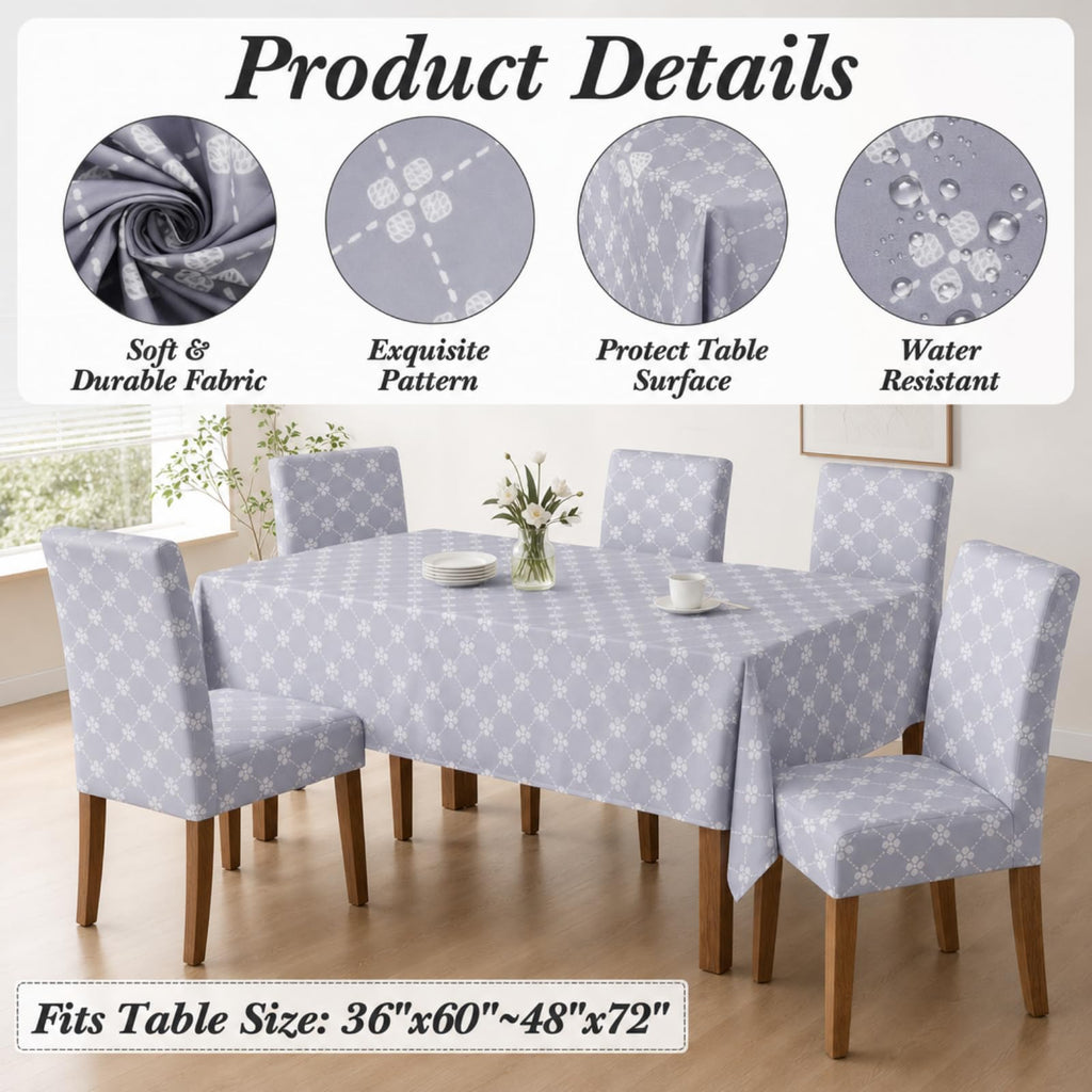 7 Pcs Sunflower Chair Covers and Tablecloth Set 60 x 84 Inch Waterproof Stain Rectangular Table Cover with Stretchable Removable Chair Slipcovers for Dining Room Kitchen Patio Summer Parties