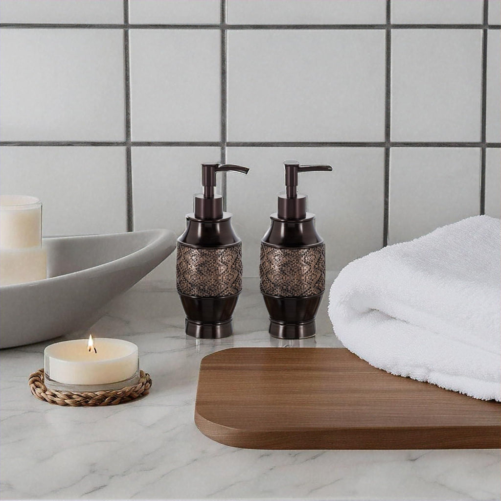 Creative Scents Dublin Brown Bathroom Accessories Set Complete - 4 Pc. Bathroom Sets Accessories, Luxury Bathroom Accessory Set - Soap Dispenser, Soap Dish, Tumbler & Toothbrush Holder Set