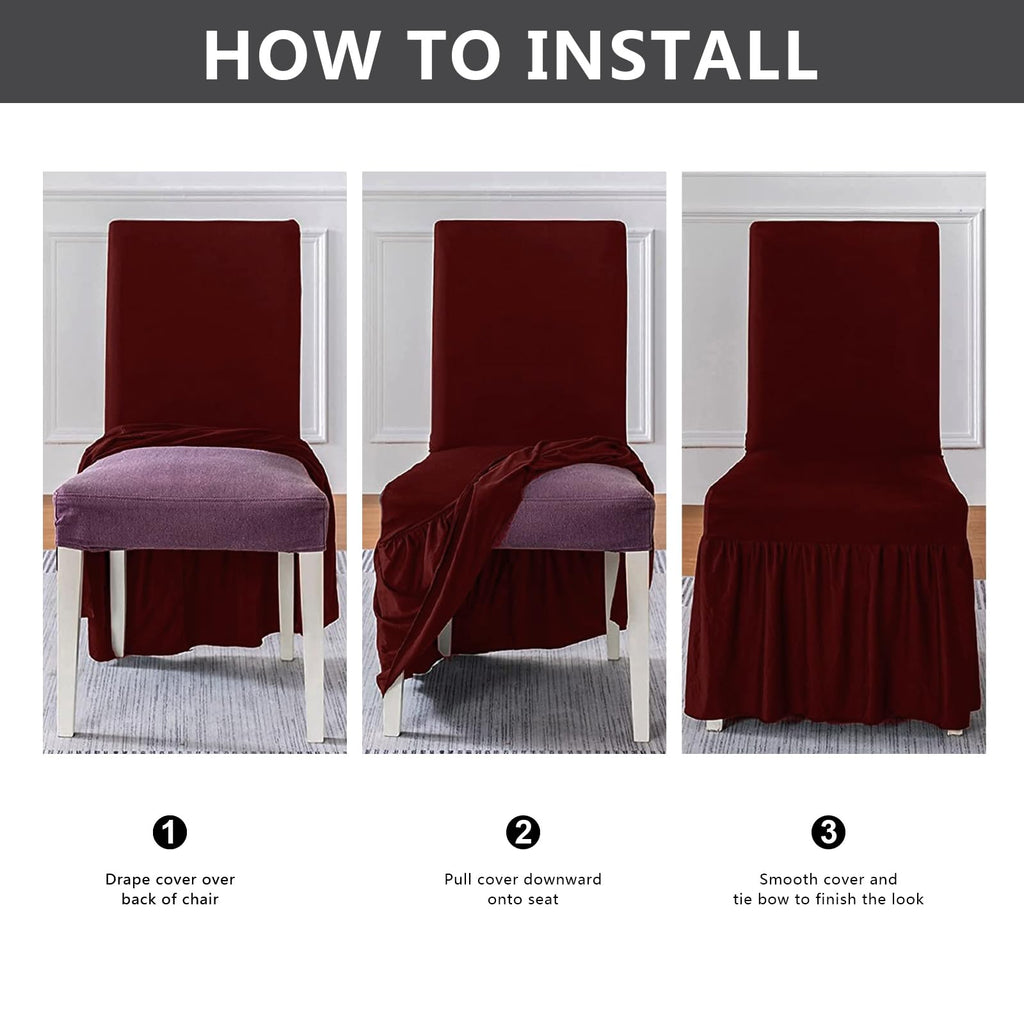 molasofa Chair Covers for Dining Room Set of 6 Stretch Chair Slipcovers with Skirt for Kitchen Seat Protectors Wedding Banquet Decor Kids Pets Spandex Fabric Washable (6pcs, Brown)