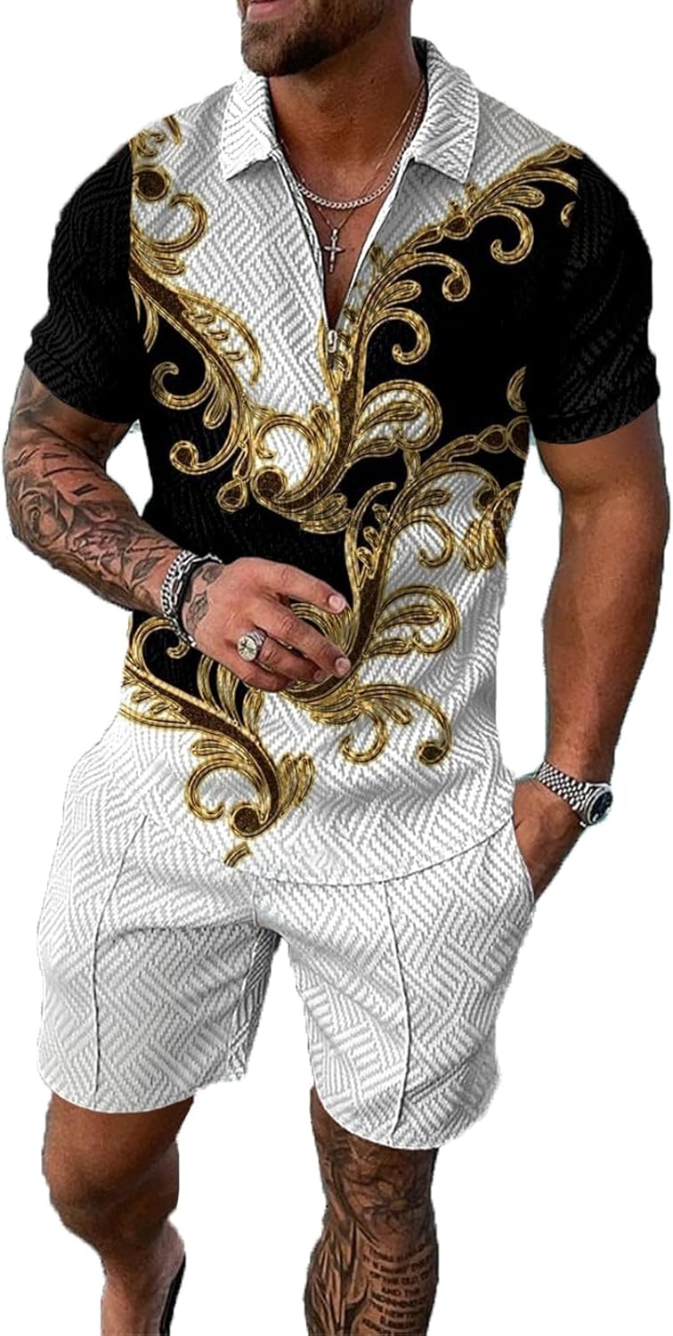 Mens Short Sets 2 Piece Outfits Polo Shirt Fashion Summer Tracksuits Casual Set Short Sleeve and Shorts Set for Men