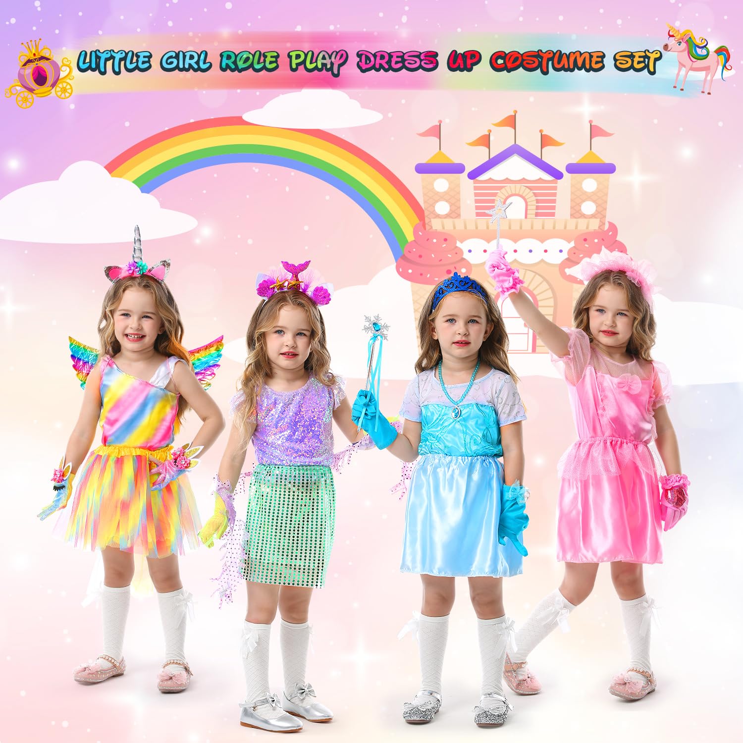 LIMIROLER Princess Dress Up Clothes for Little Girl Role Play Costume Gift Set Princess Dress Up Toys for Toddler Girls