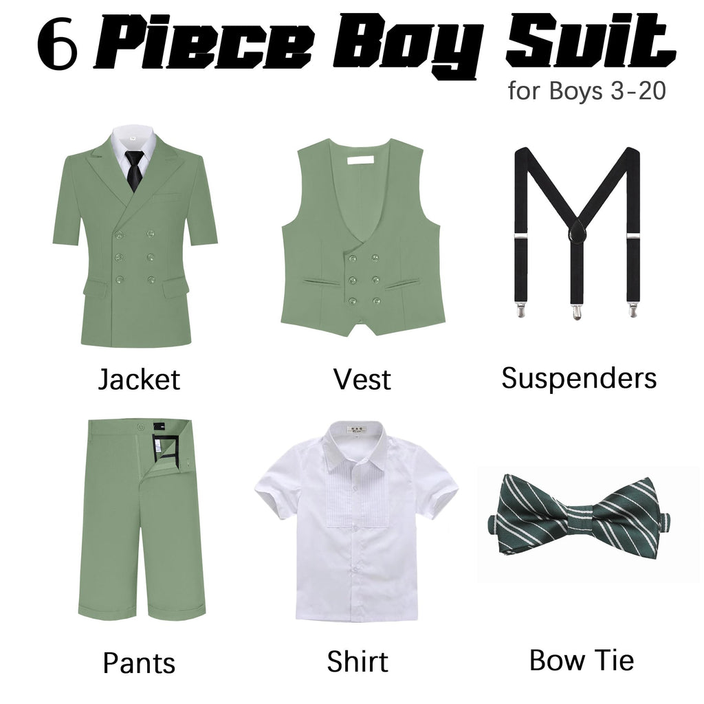 Short Suits for Boys Kid 6 Pieces Summer Tuxedo Formal Suit Beach Wedding Outfit for Teens Jacket Vest Shorts Pants Set