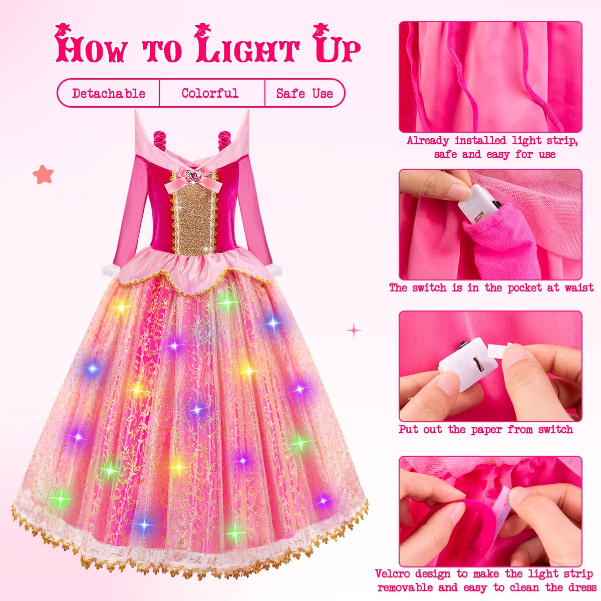 Meland Princess Dresses for Girls - Light Up Princess Dress Up for 3-10 Year Old, Costume for Girls Halloween Birthday