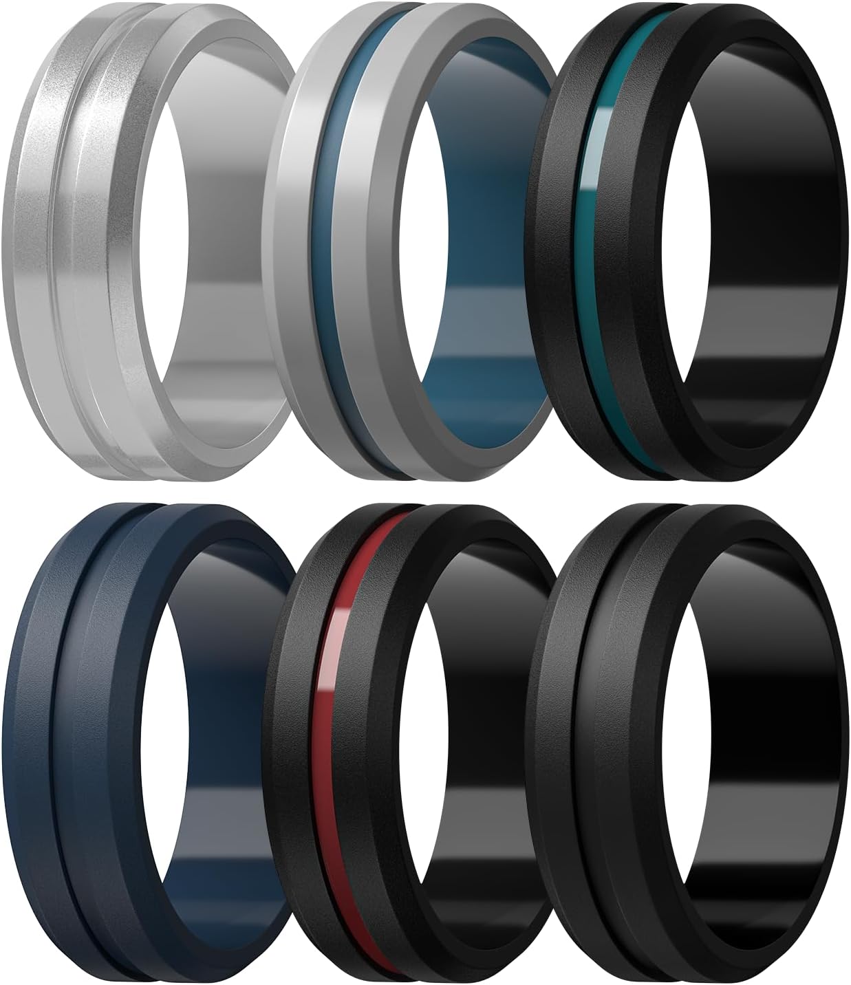 Egnaro Men's Silicone Ring 1/4/6 Multipack, Workout Travel Rubber Wedding Bands For Him, 8mm Width 2mm Thickness