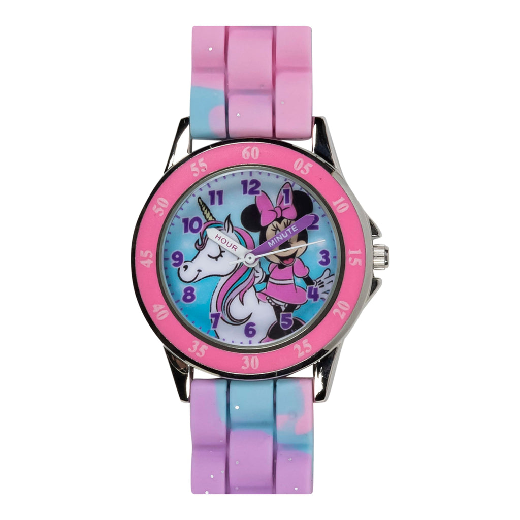 Minnie Mouse Time Teacher Watch for Girls - Analog Time Learning with Easy-to-Read Numbers and Comfortable Silicone Band