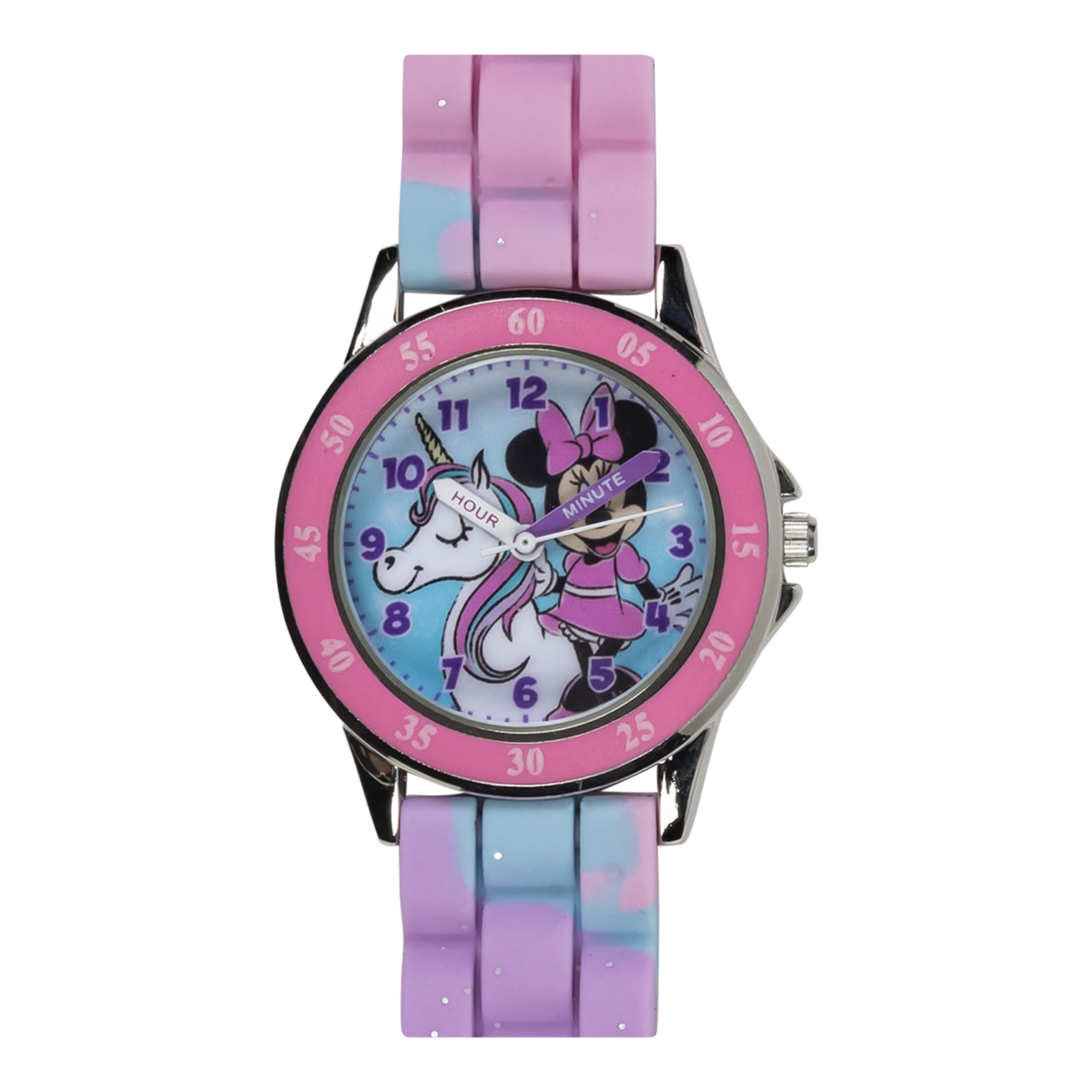 Minnie Mouse Time Teacher Watch for Girls - Analog Time Learning with Easy-to-Read Numbers and Comfortable Silicone Band