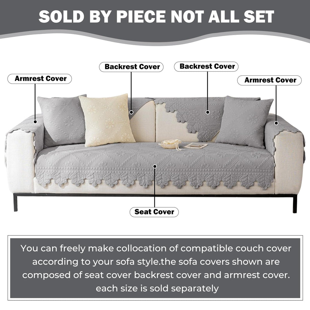 Cotton Quilted Dog Couch Cover for Sofa Farmhouse Rustic Embroidery Sectional Couch Cover Soft Anti-Slip Sofa Slipcover Furniture Protector for Kids, Pets (Khaki,36"x36")