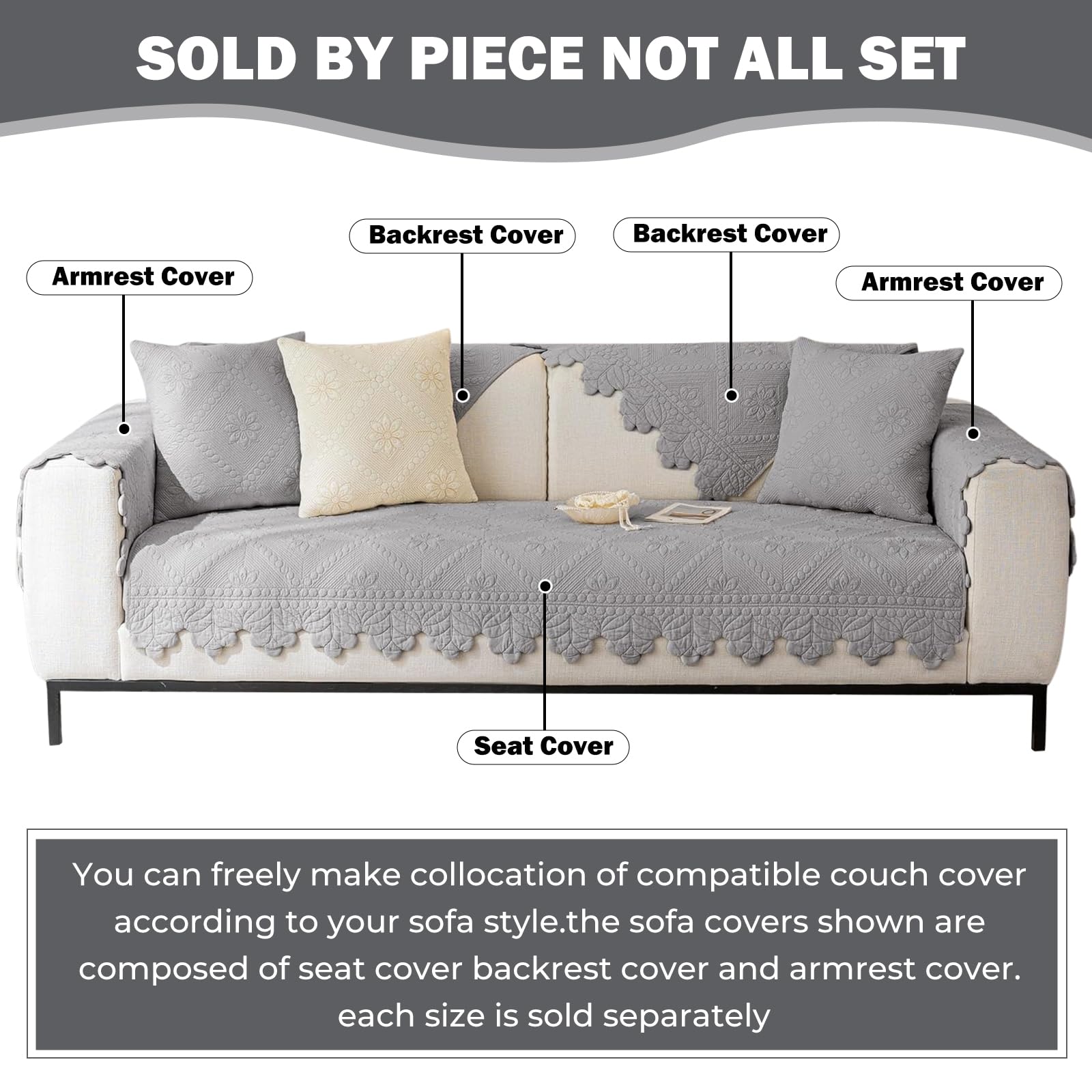 Cotton Quilted Dog Couch Cover for Sofa Farmhouse Rustic Embroidery Sectional Couch Cover Soft Anti-Slip Sofa Slipcover Furniture Protector for Kids, Pets (Khaki,36"x36")