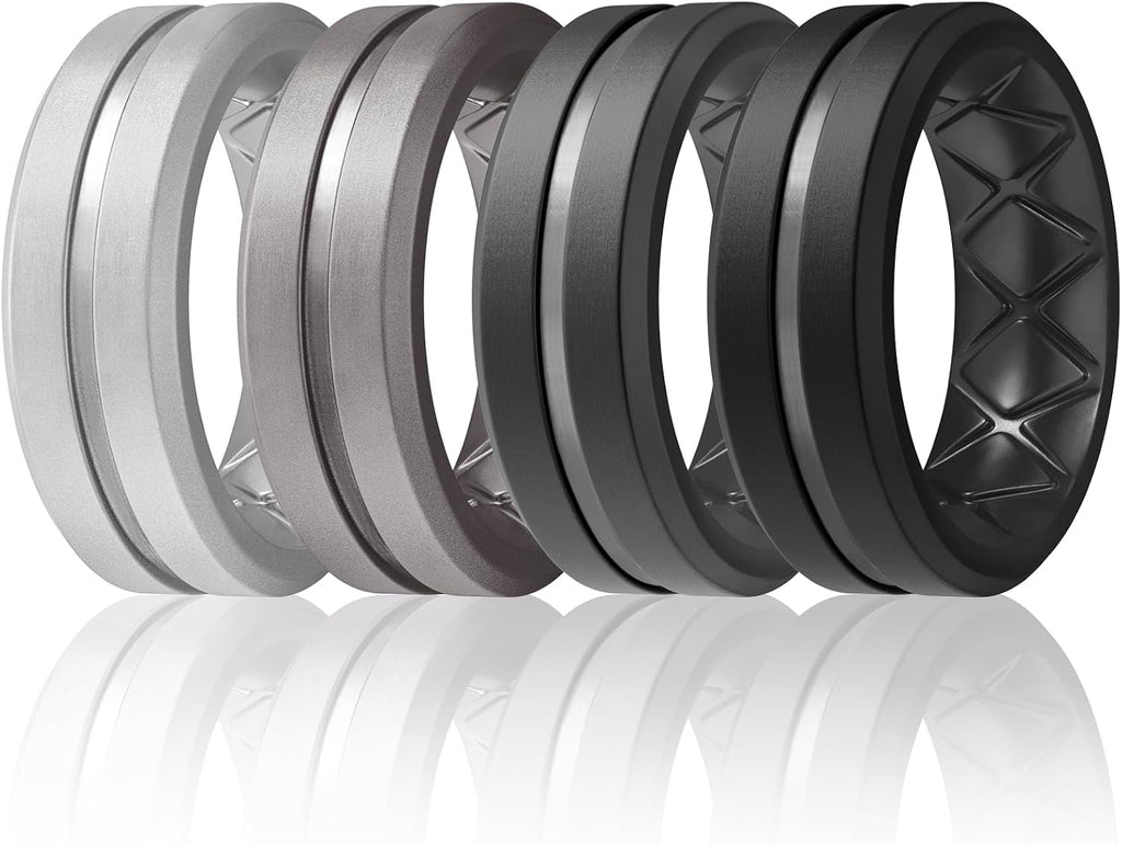 Egnaro Men's Silicone Ring 1/4/6 Multipack, Workout Travel Rubber Wedding Bands For Him, 8mm Width 2mm Thickness