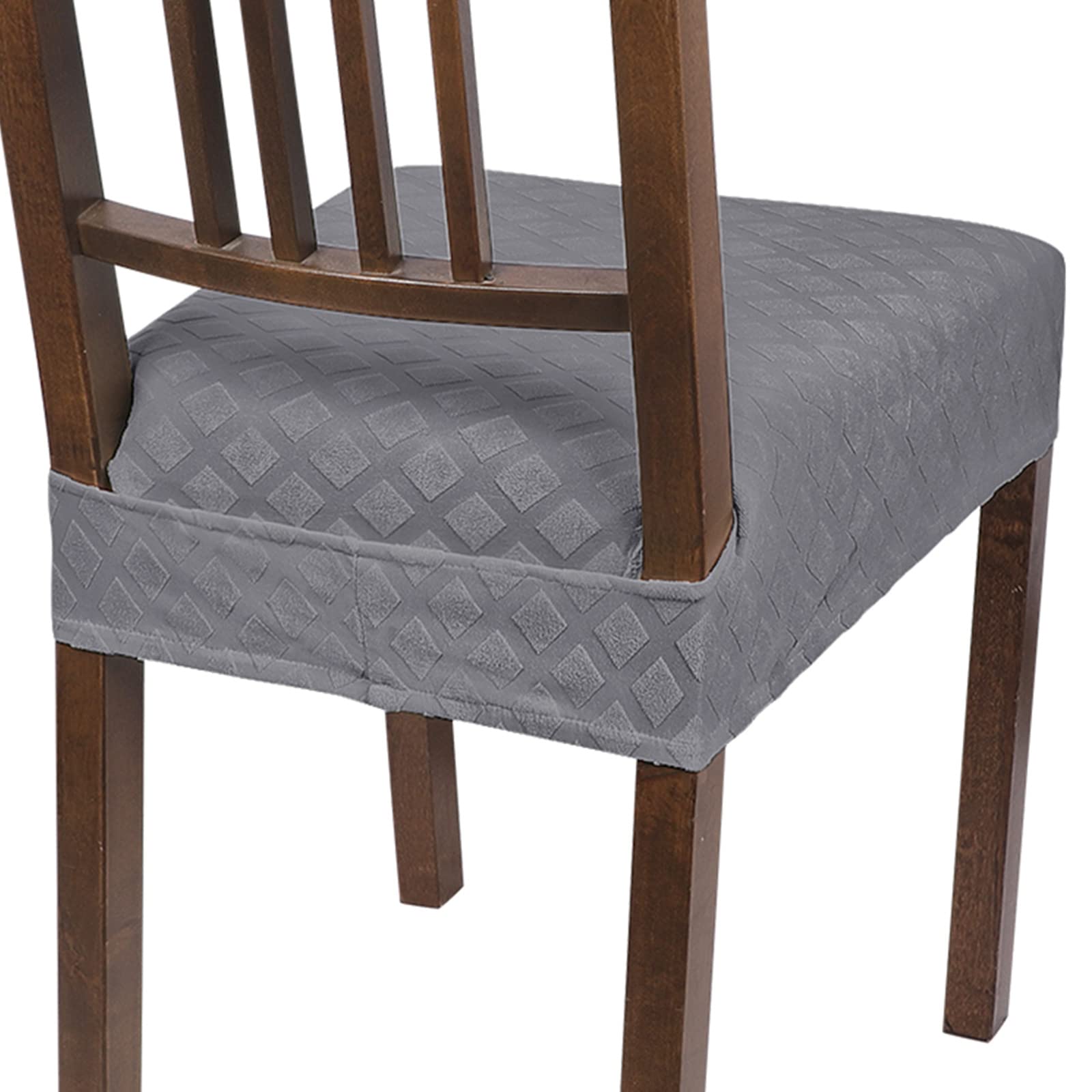 SearchI Stretch Dining Chair Seat Covers Set of 6, Soft Removable Washable Seat Cover for Dining Chairs, Dining Room Chair Cover Protector (Rear-Covered, Brown)