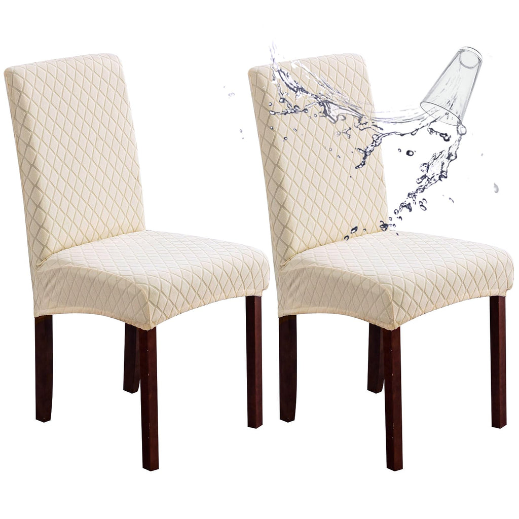 Genina Waterproof Chair Covers for Dining Room 6 Pack, Stretch Jacquard Dining Chair Cover Removable Washable Chair Protectors Cover for Kitchen, Home (Leaves-Warm Gray, 6 PCS)