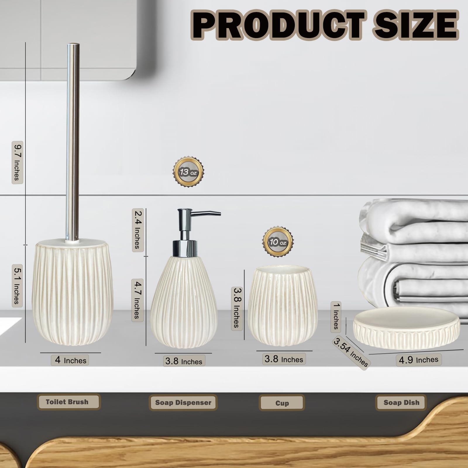 Bathroom Accessories Set 4 Pcs-Ceramic Gift Set Soap Dispenser Pump & Toothbrush Holder & Tumbler Cup & Soap Dish - Bathroom Home Decor Clearance, Countertop Vanity Organize (15 Ounce)
