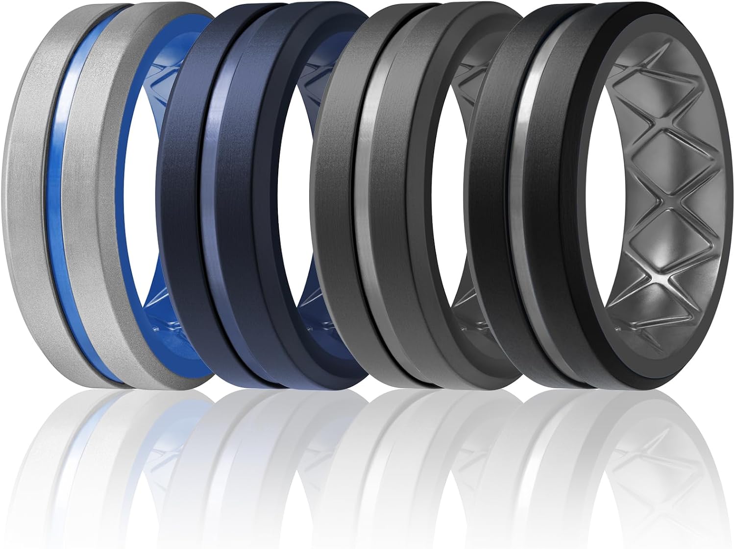 Egnaro Men's Silicone Ring 1/4/6 Multipack, Workout Travel Rubber Wedding Bands For Him, 8mm Width 2mm Thickness